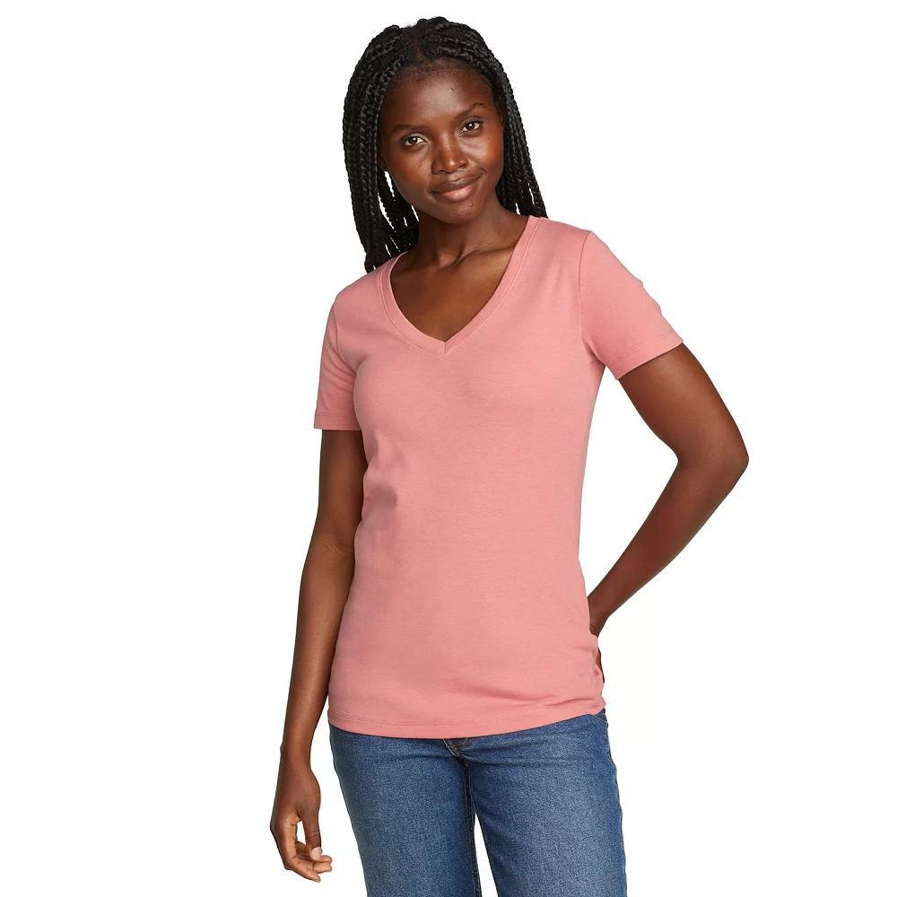 Petite Eddie Bauer Favorite V-Neck T-Shirt, Women's, Size: Large Petite, Bright Pink Product Image