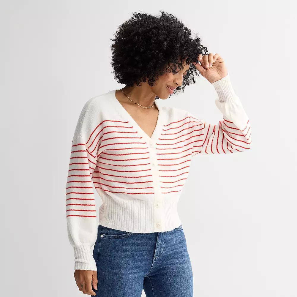 Women's Sonoma Goods For Life® Button Front Cardigan, Size: Small, Neutral Red Stripe Product Image