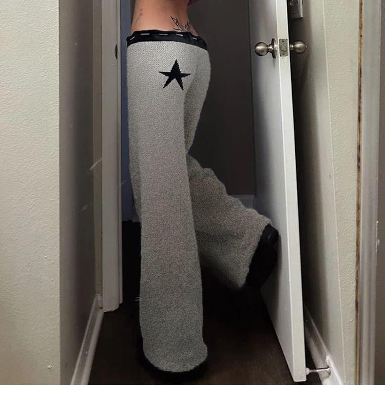 Drawstring Waist Star Patterned Knit Wide Leg Pants Product Image