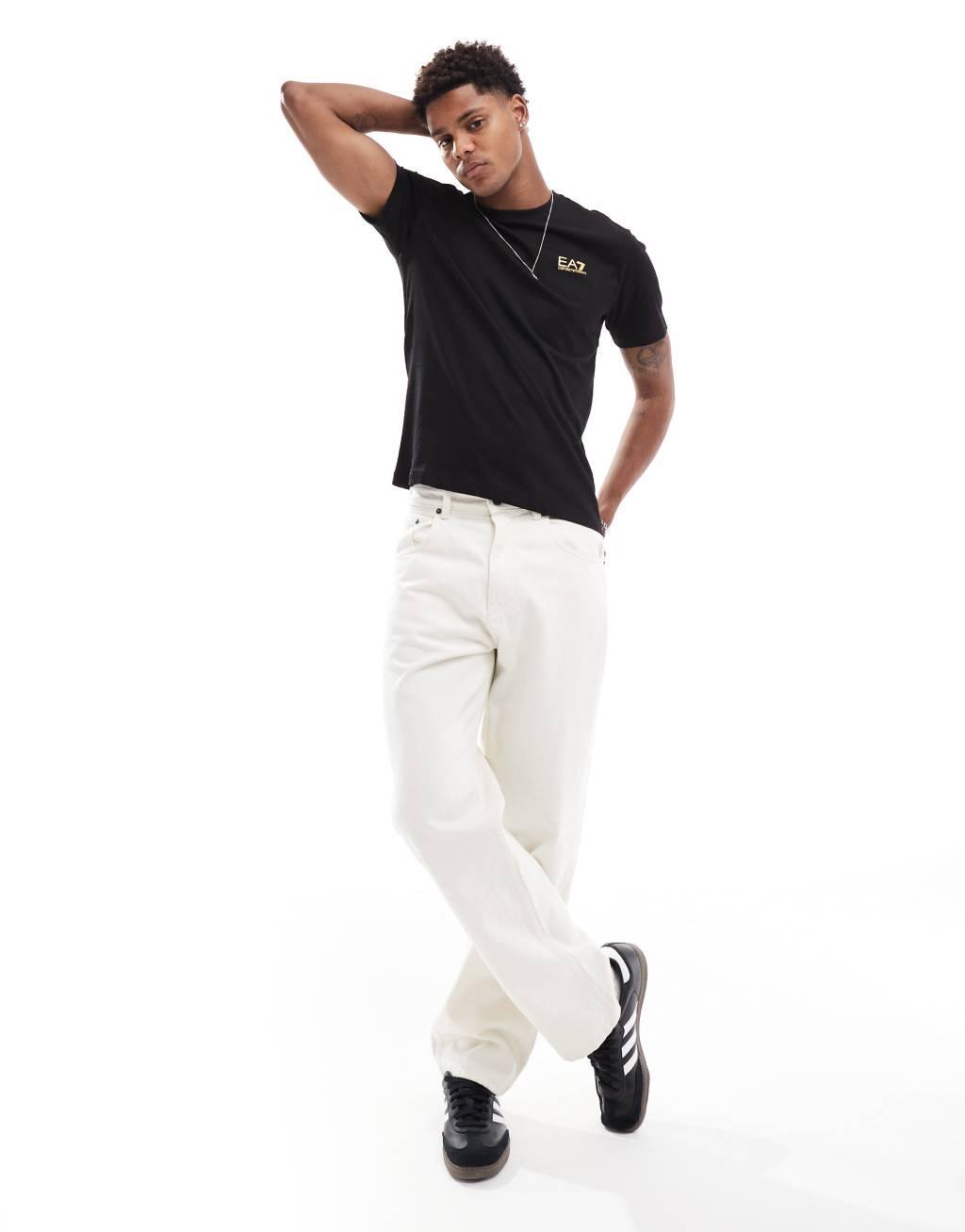 EA7 T-shirt in black with gold chest logo Product Image
