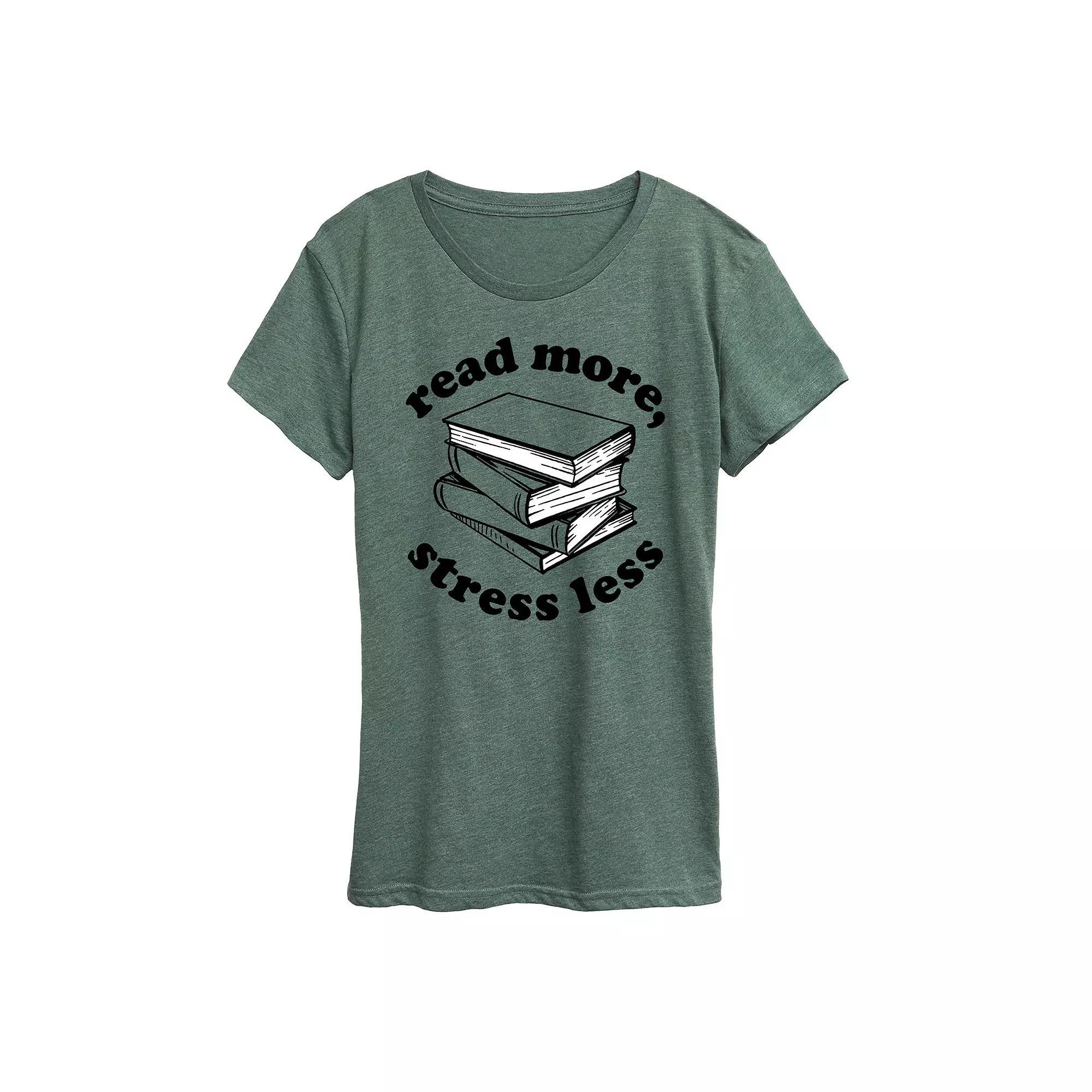 Womens Read More Stress Less Graphic Tee, Girls Grey Wine Product Image