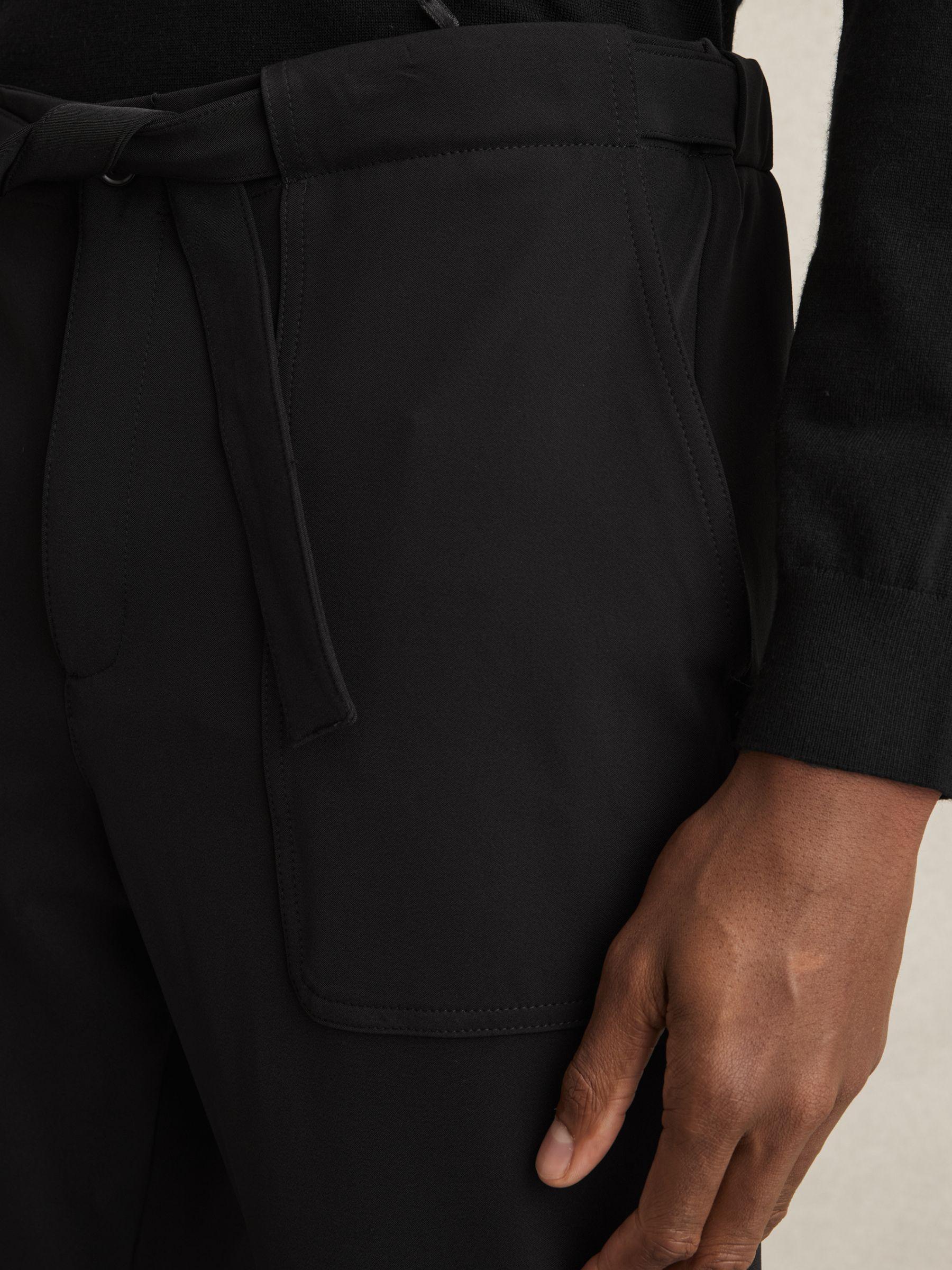 Belted Technical Tapered Trousers in Black Product Image