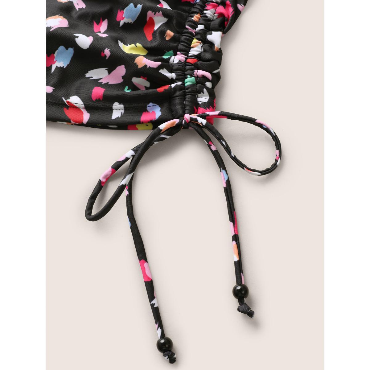 Plus Size Allover Print Drawstring Skinny Swim Bottom Women's Swimwear Black Beach Drawstring High stretch Skinny High Rise Curve Swim Bottoms BloomChic 12/L Product Image