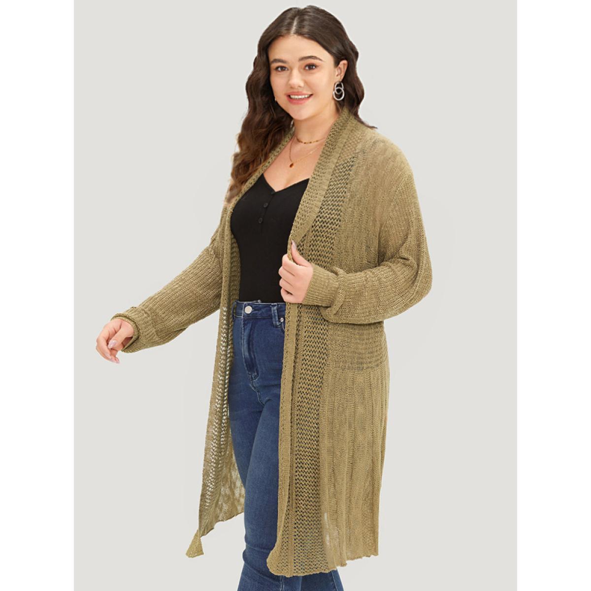 Plus Size Lapel Collar Open Front Tunic Drape Cardigan Bronze Women Casual Loose Long Sleeve Dailywear Cardigans BloomChic 18-20/2X Product Image