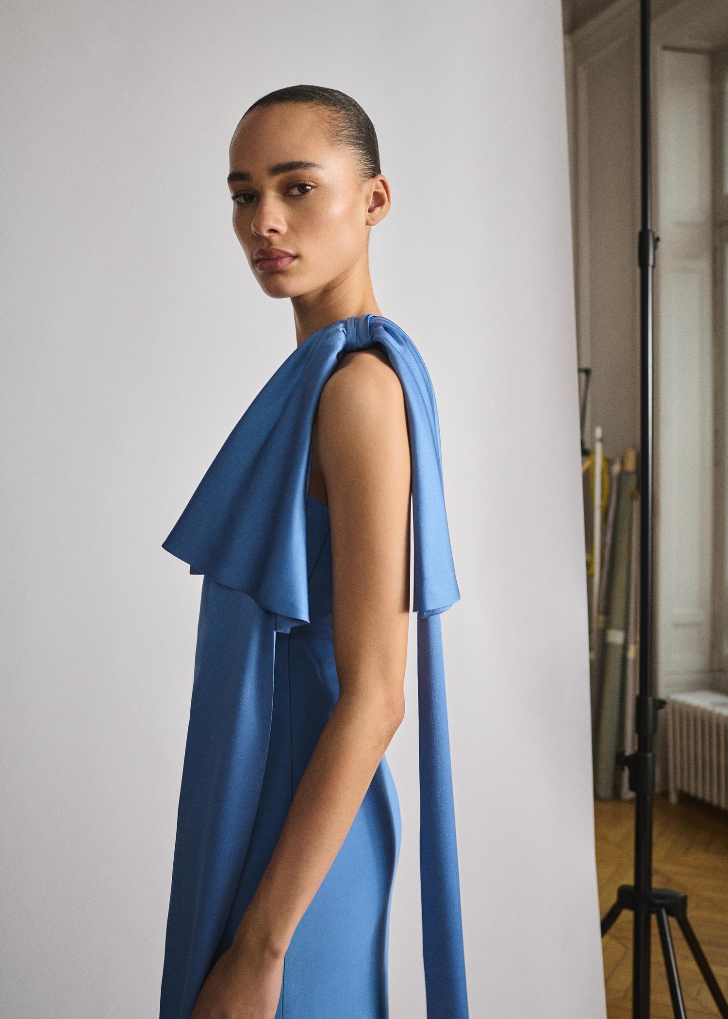 Draped satin dress with bow detail - Women | MANGO USA Product Image