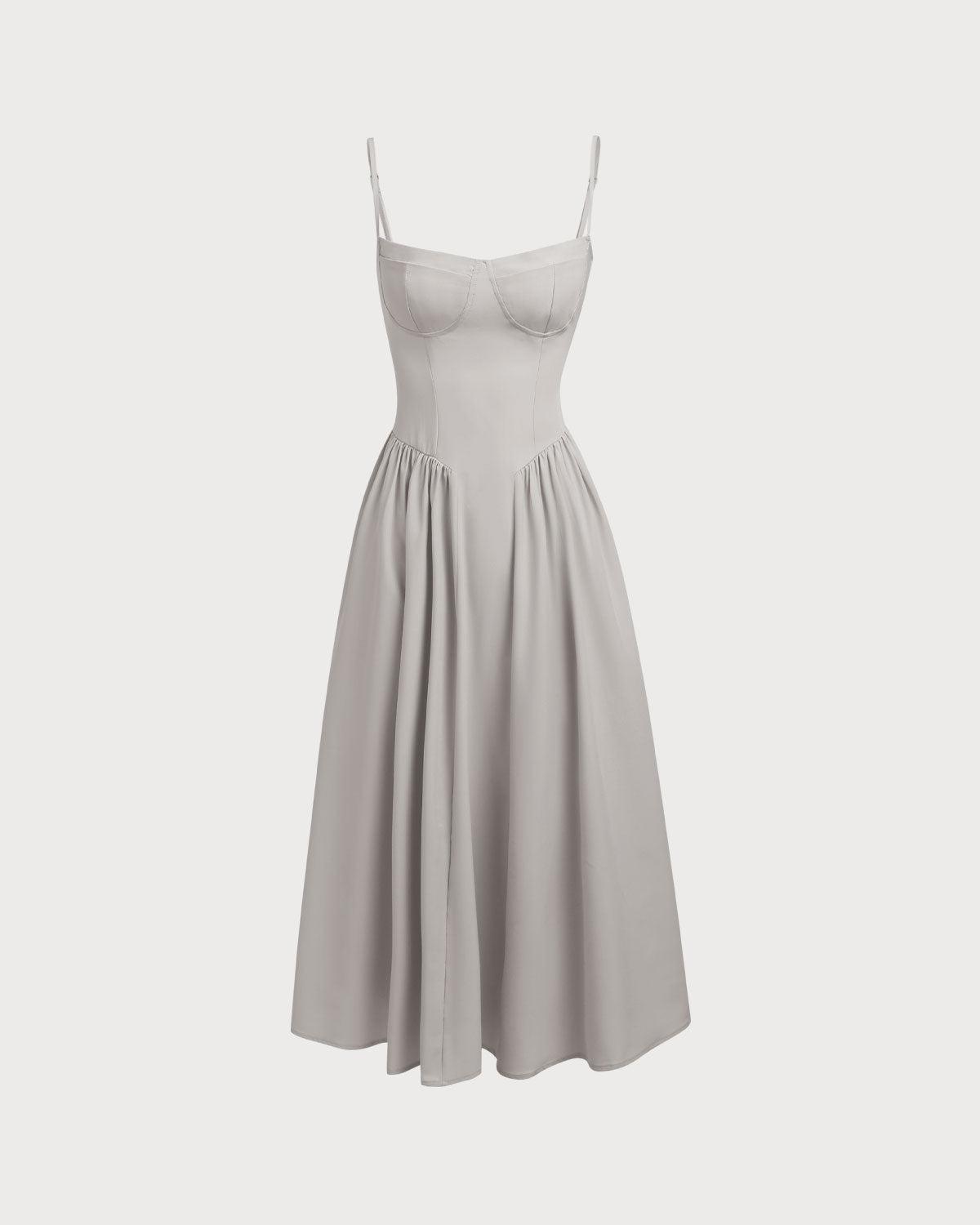 Grey Square Neck Pocket Slip Midi Dress Product Image
