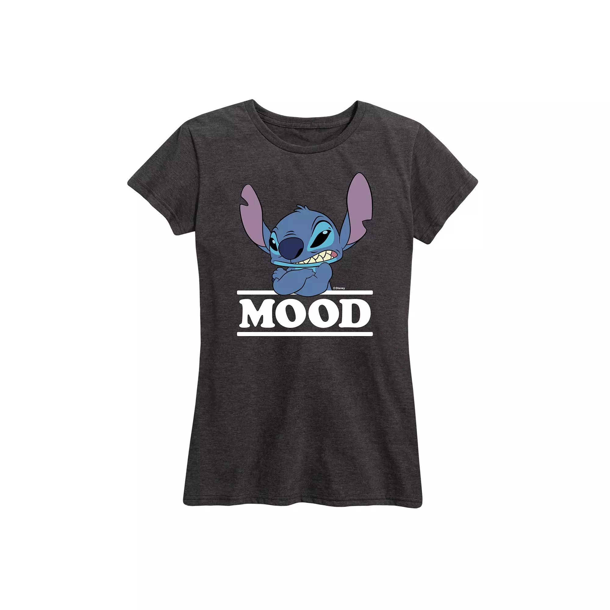 Disneys Lilo & Stitch Womens Mood Graphic Tee Grey Gray Product Image