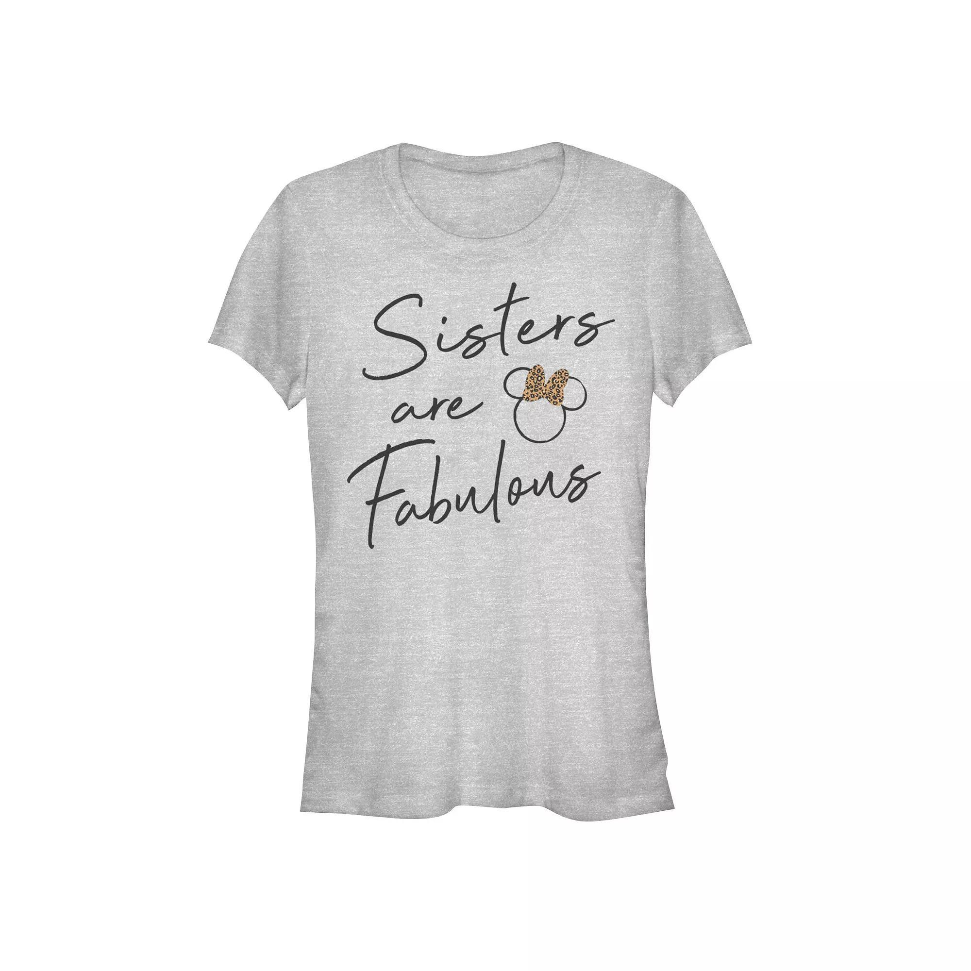 Disney Women's Minnie Sisters Are Fabulous Cheetah Print Bow Tee, Girl's, Size: Medium, Athletic Grey Product Image