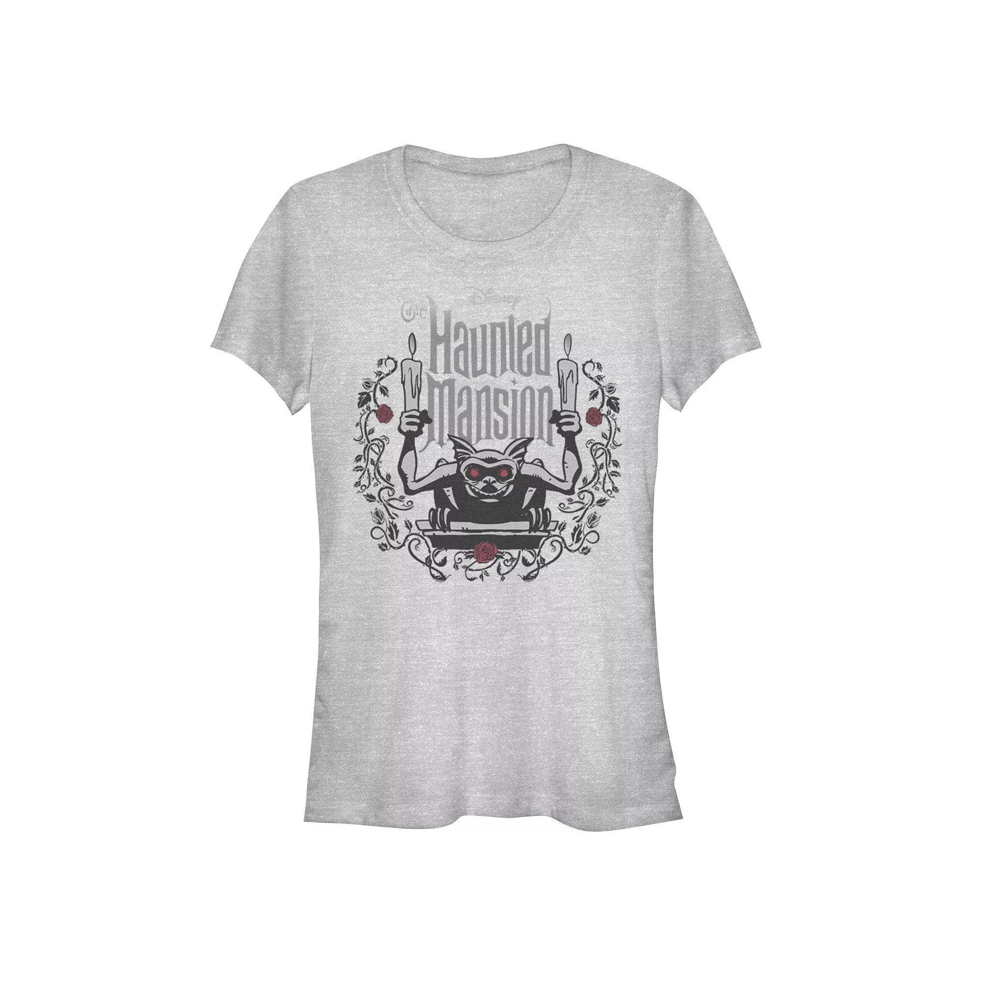Disney's The Haunted Mansion Women's Gargoyle with Candles Roses Tee, Girl's, Size: XL, Athletic Grey Product Image