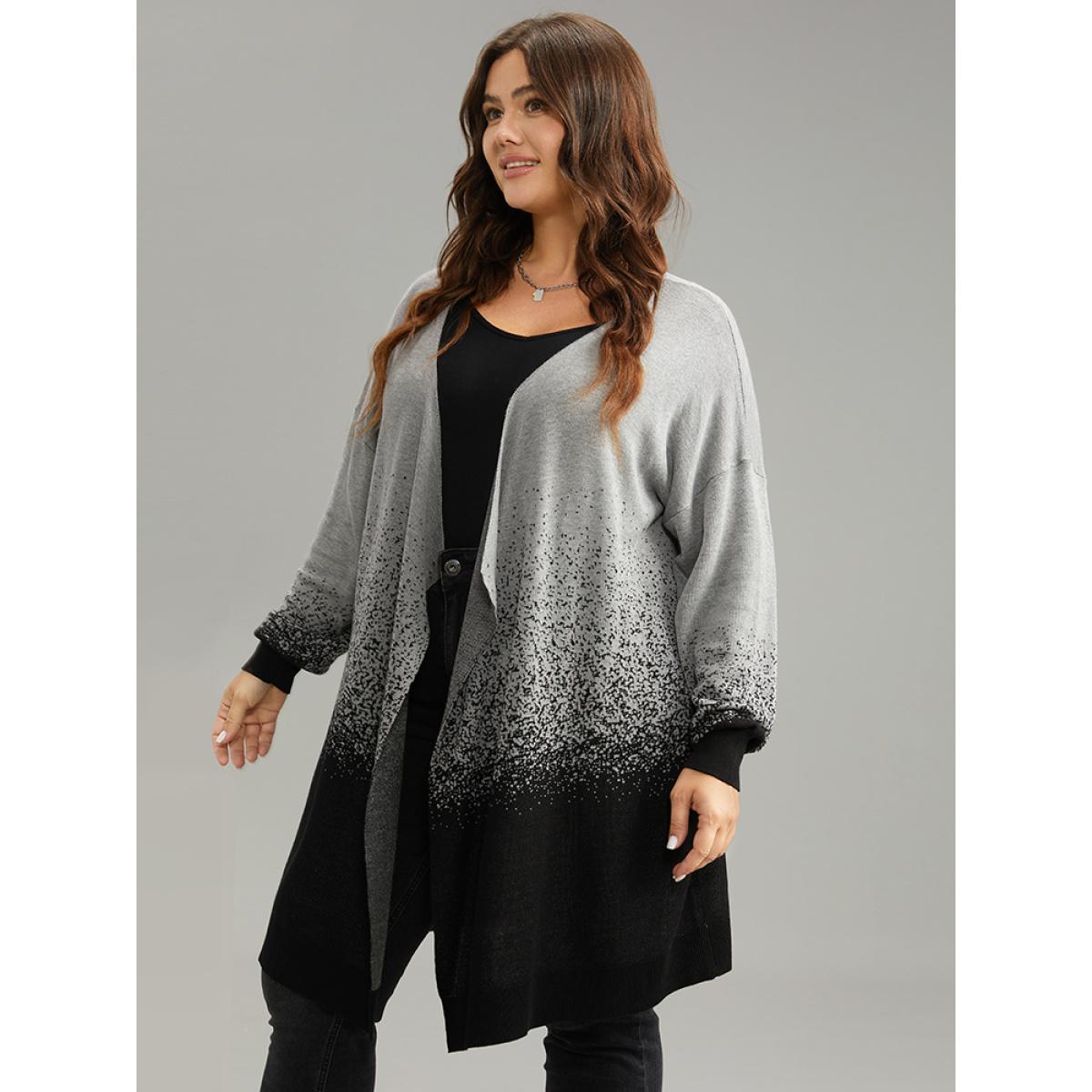 Plus Size Ombre Asymmetrical Open Front Cardigan DarkGray Women Casual Loose Long Sleeve Everyday Cardigans BloomChic 22-24/3X Product Image