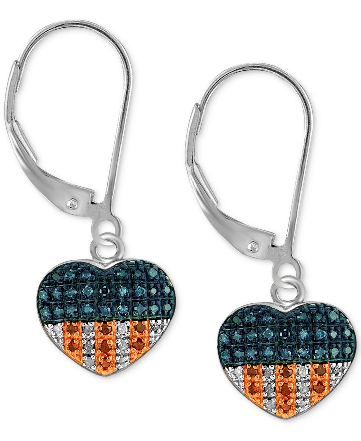 Jewelexcess Sterling Silver 1/4-ct. T.W. Red, White and Blue Diamond American Flag Heart Drop Earrings, Womens, Multicolor Product Image
