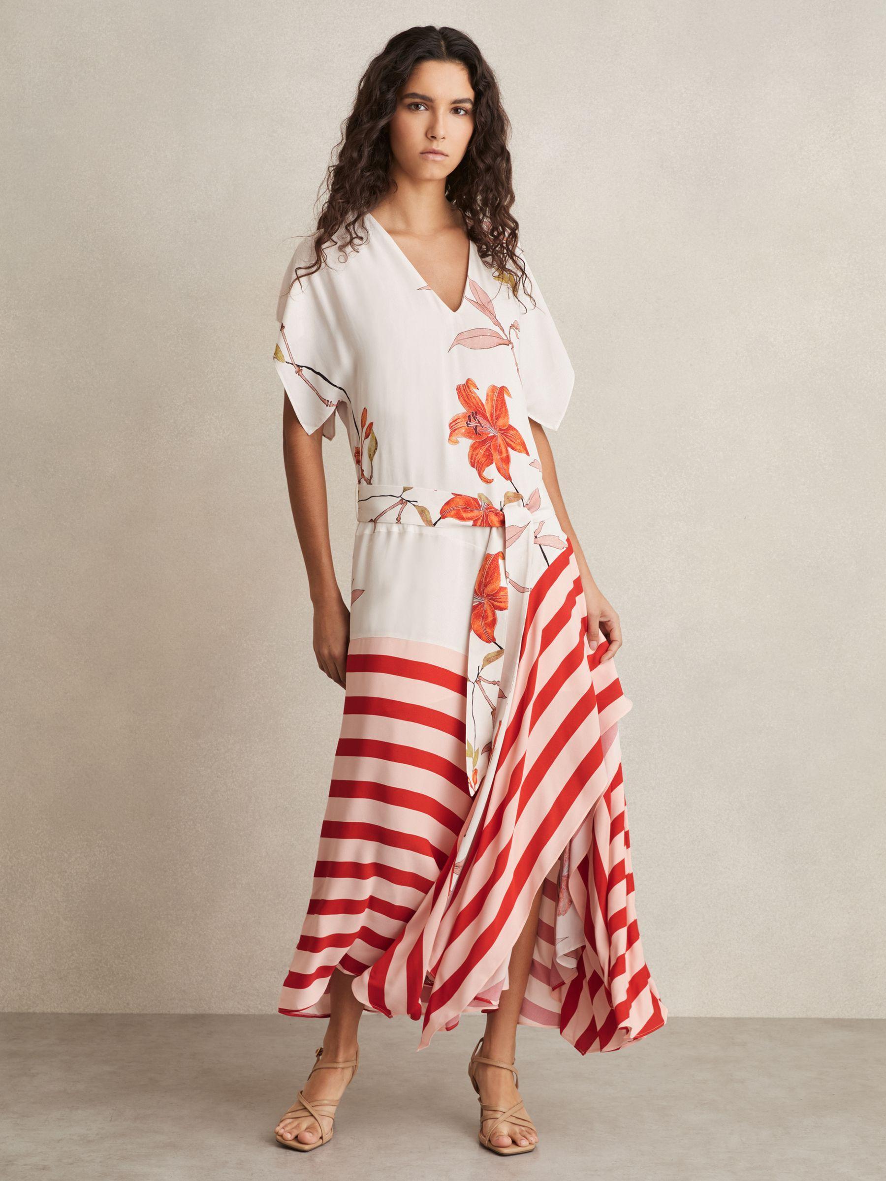 Floral Stripe-Print Maxi Dress in Ivory/Red Product Image