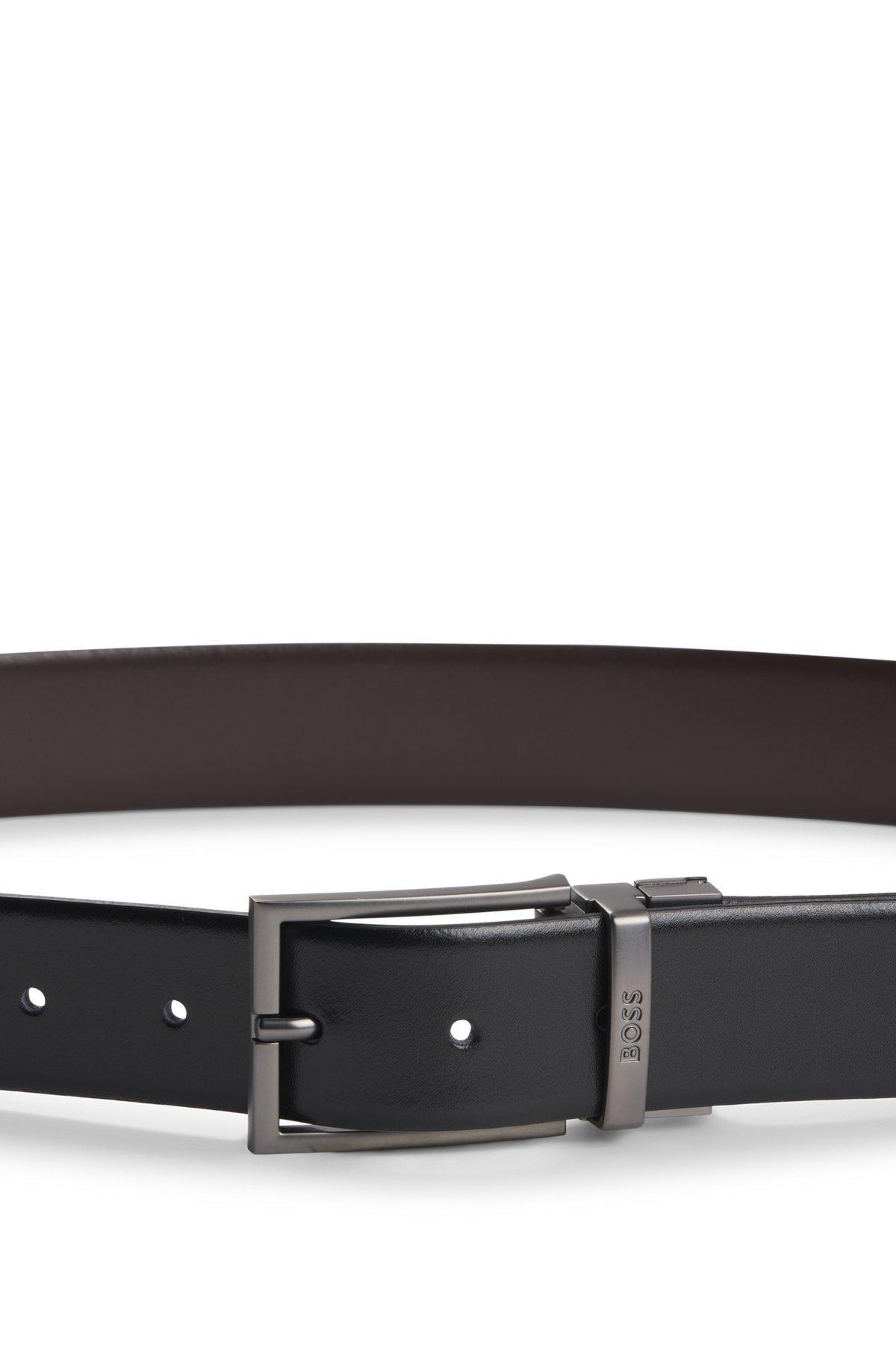 BOSS - Reversible leather belt with logo keeper - Black Product Image