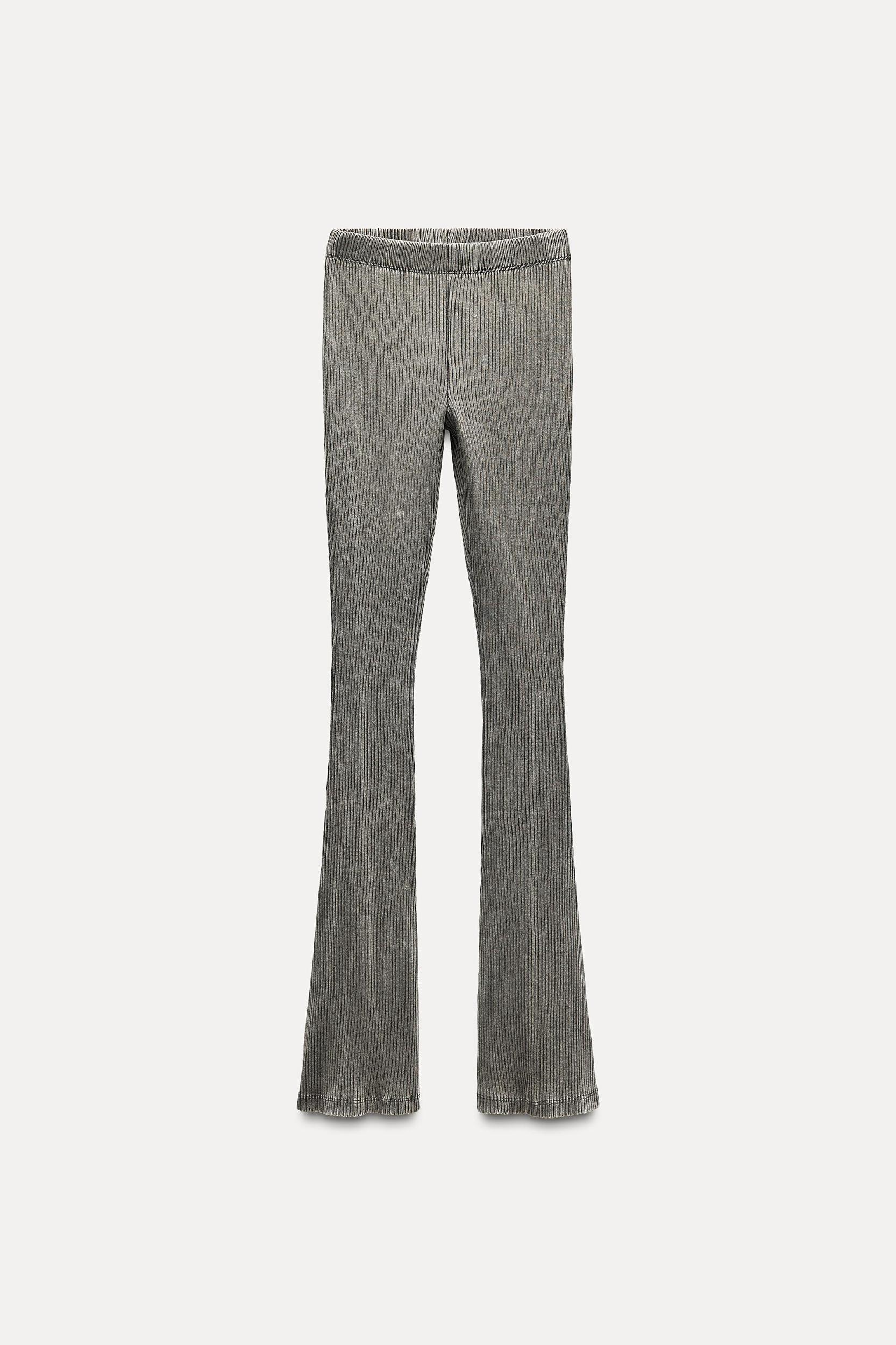 WASHED EFFECT RIBBED FLARE PANTS Product Image