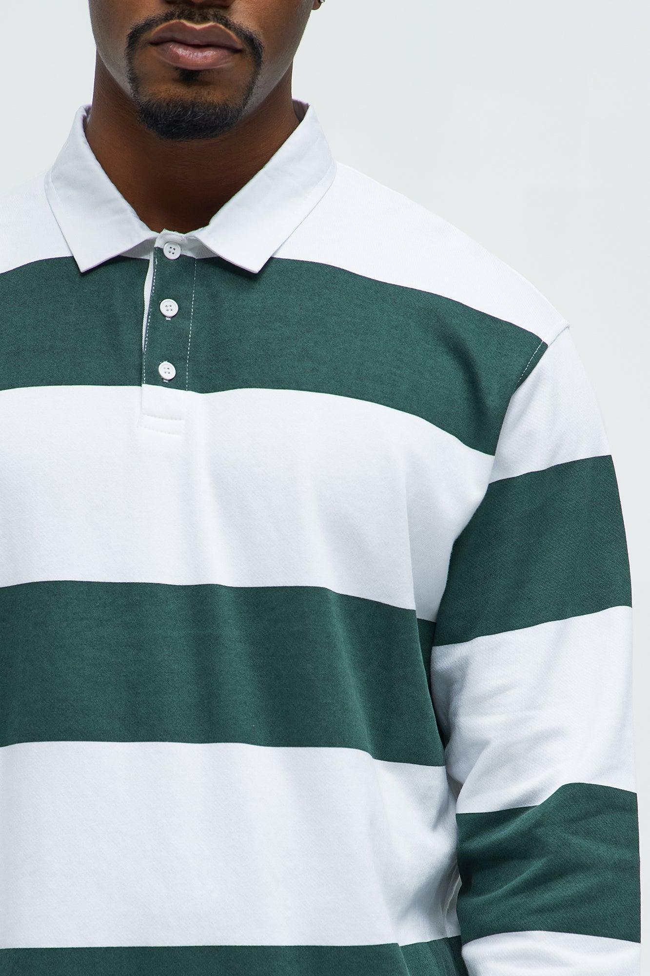Striped Long Sleeve Rugby Polo Shirt - Green/combo Product Image