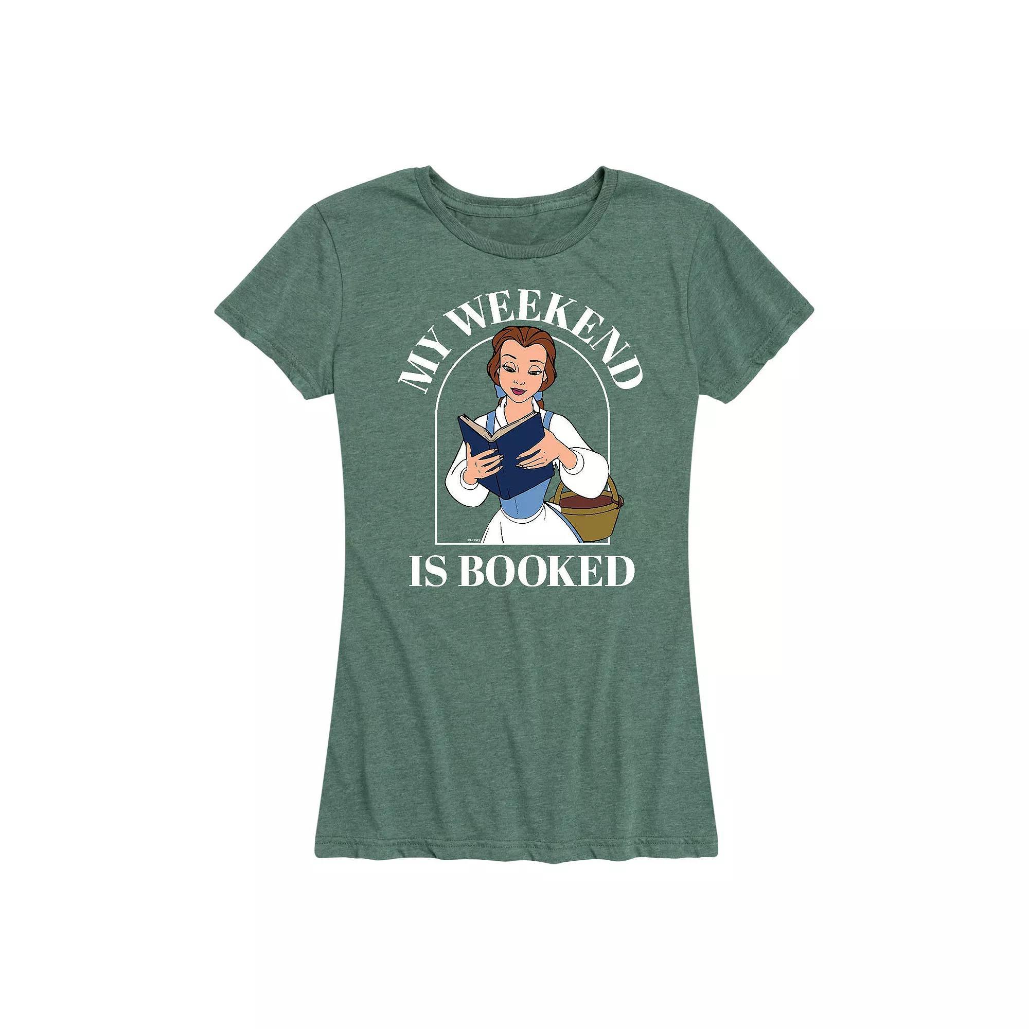 Disney Princess Belle Womens Weekend Graphic Tee, Girls Grey Green Product Image