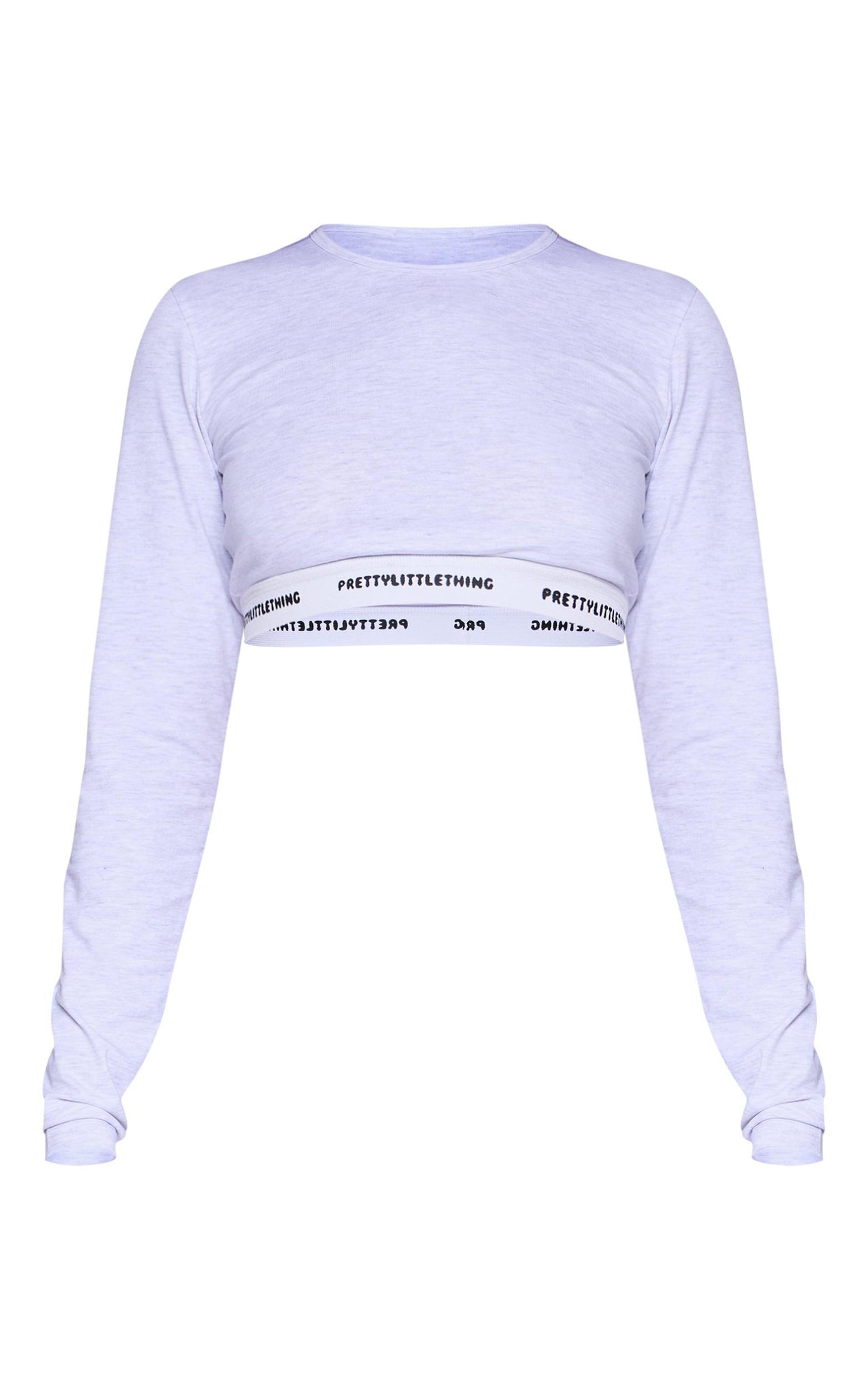 PRETTYLITTLETHING Tape Grey Marl Long Sleeve PJ Top Product Image