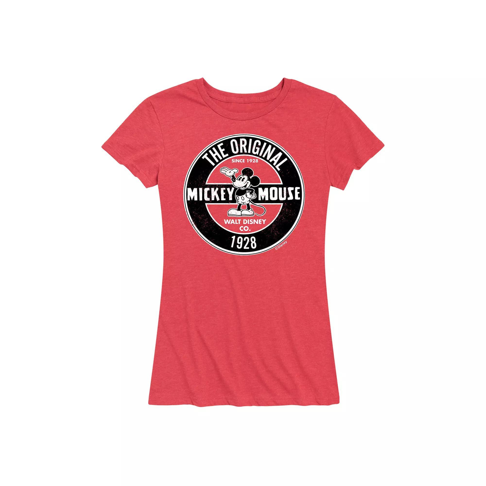 Disneys Mickey Mouse Womens Badge Graphic Tee Grey Red Product Image