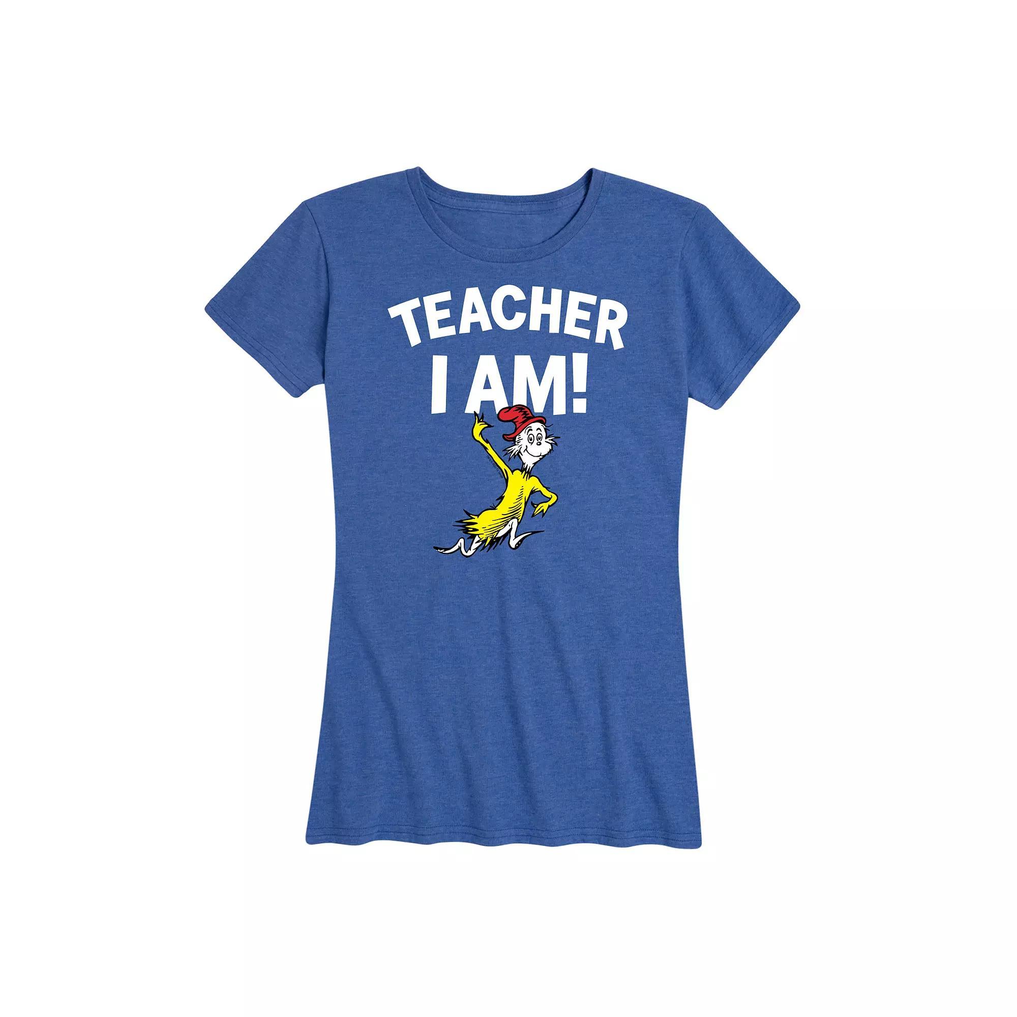 Womens Dr. Seuss Teacher I Am Graphic Tee, Girls Grey Blue Product Image