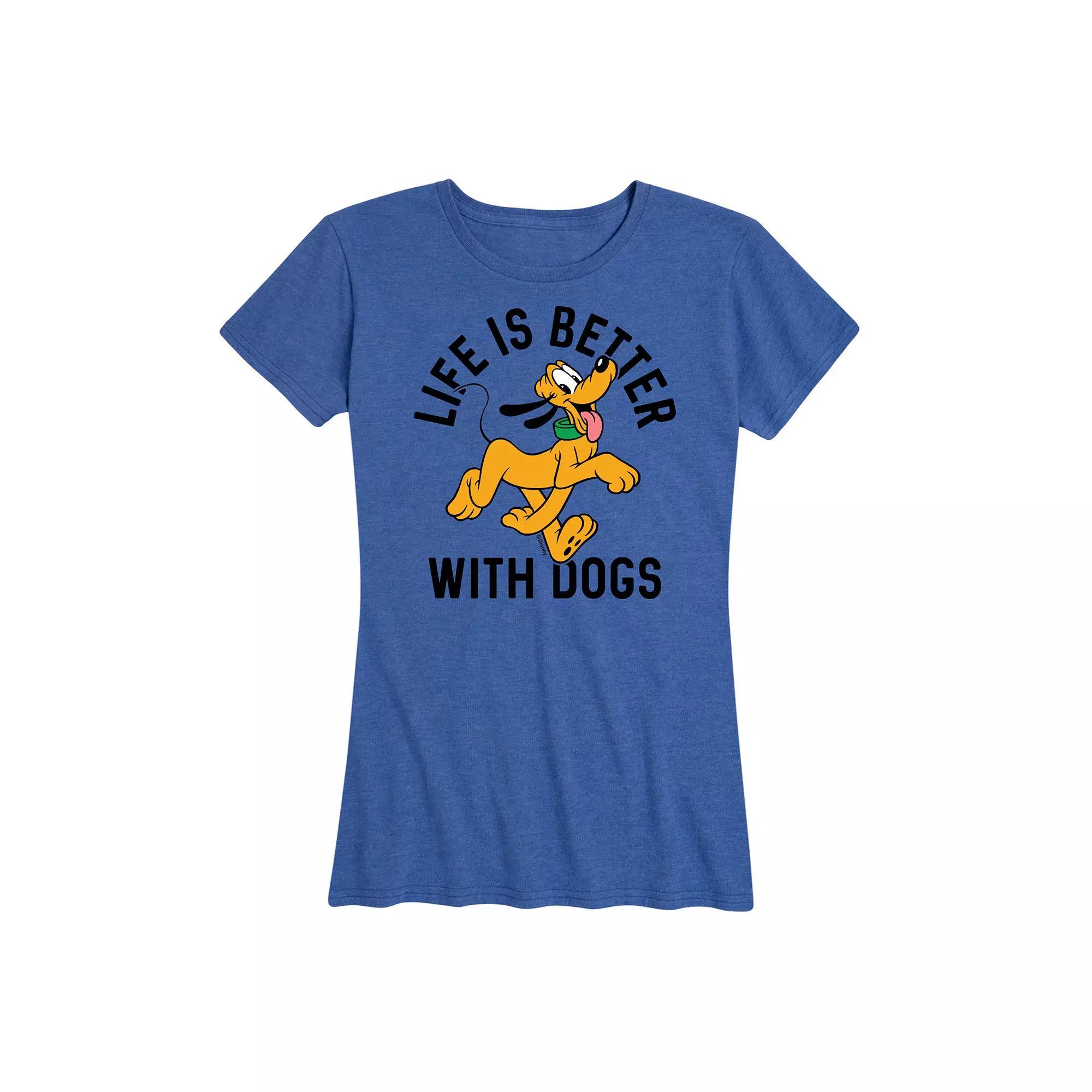 Disneys Pluto Womens Life Is Better With Dogs Graphic Tee Grey Green Product Image