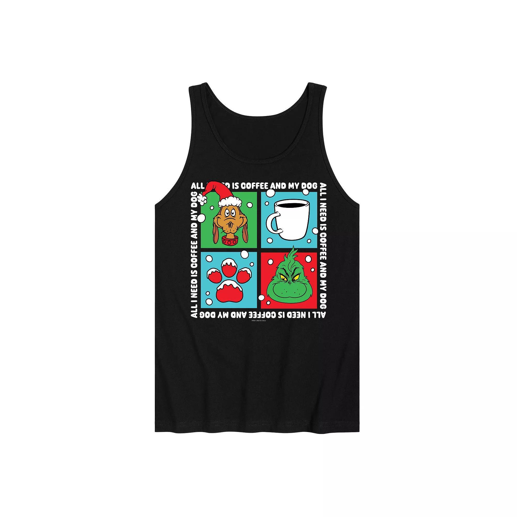 Mens Dr. Seuss The Grinch Coffee And Dog Grid Graphic Tank Top Product Image