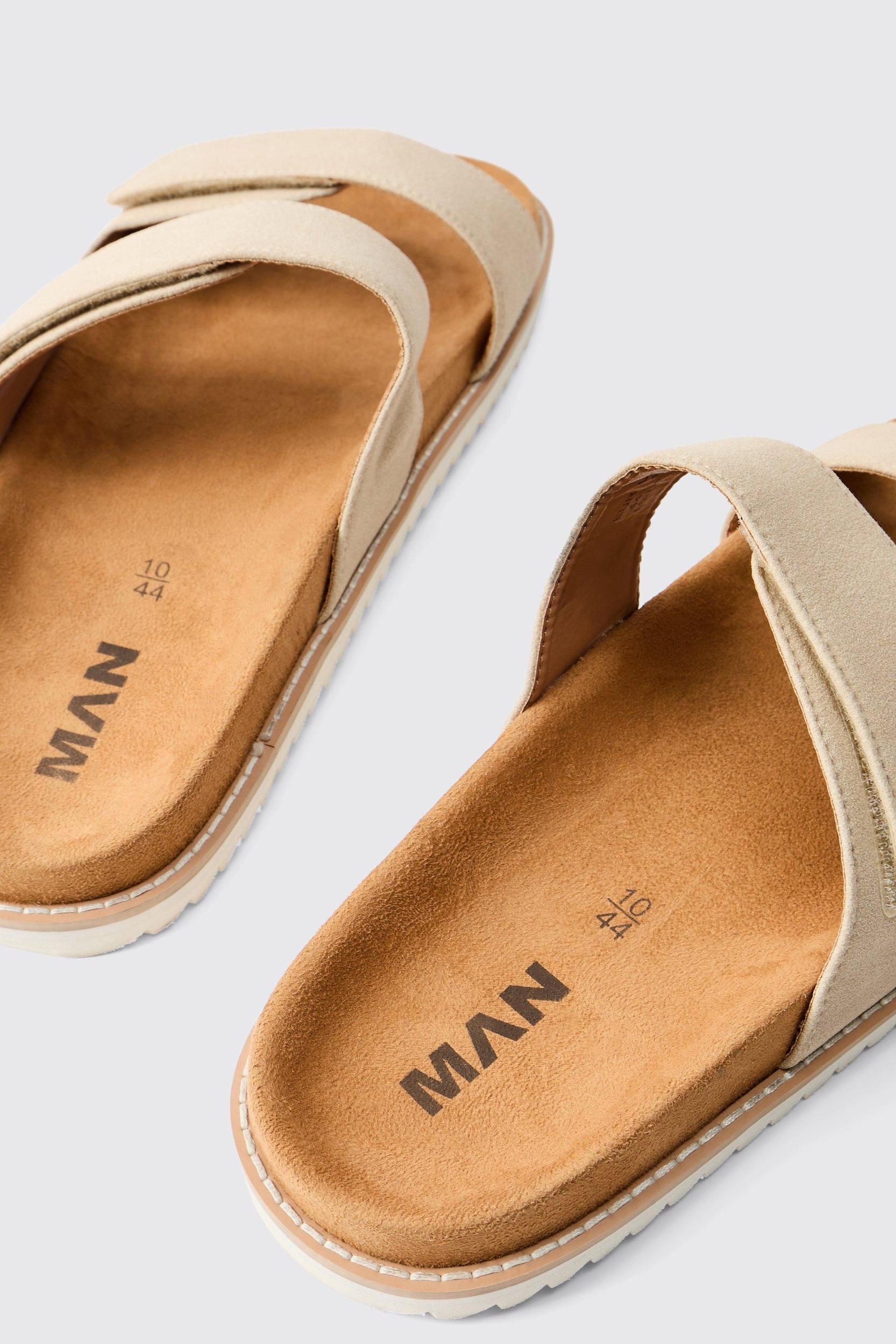 Faux Suede Double Strap Skater Sole Sandal | boohooMAN USA Product Image