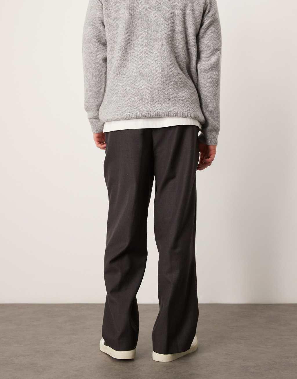ASOS DESIGN smart wide leg pants with deep pleats in gray Product Image