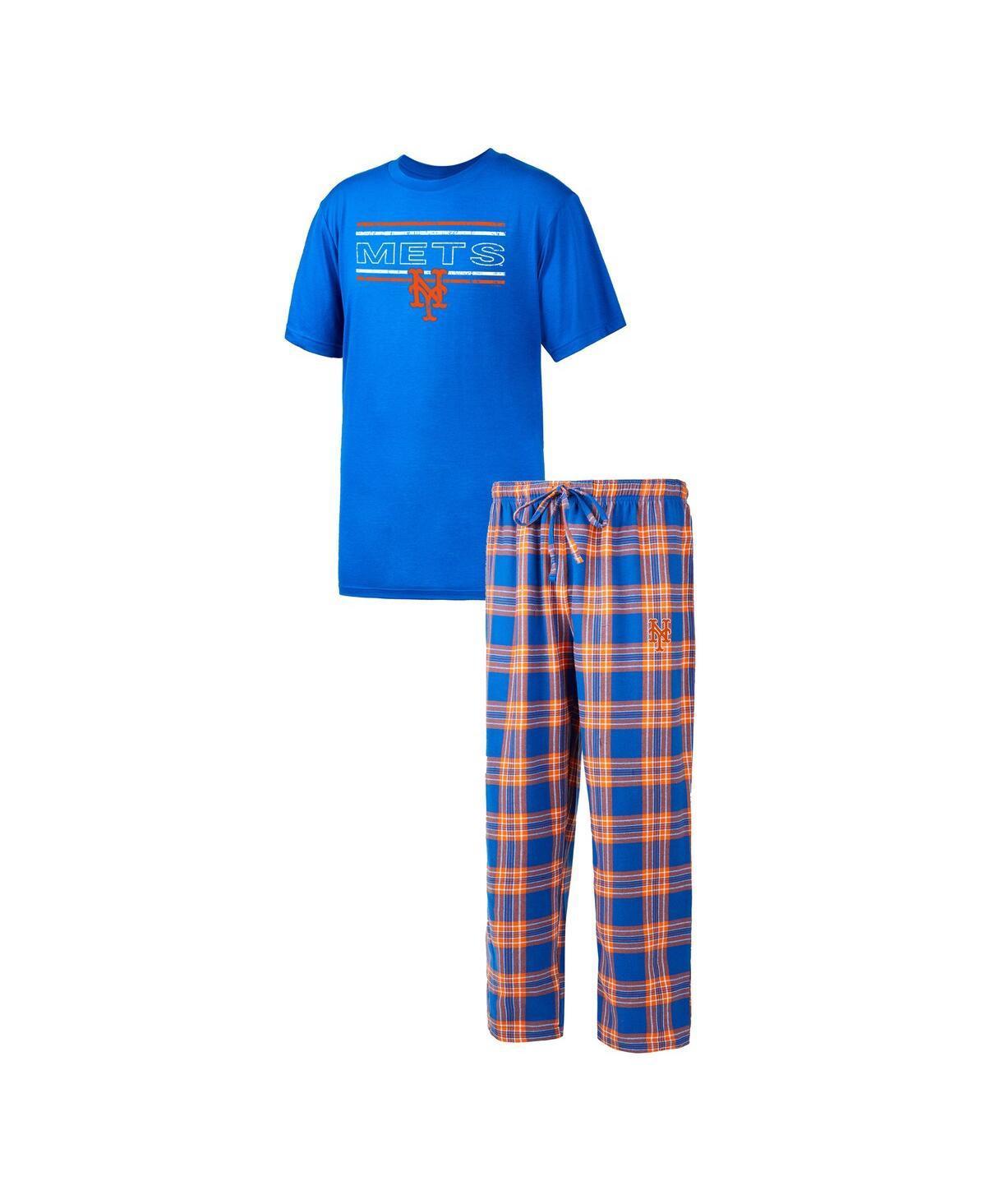 Men's Concepts Sport Royal/Orange New York Mets Badge T-Shirt & Pants Sleep Set, Size: 4XL, Blue Product Image