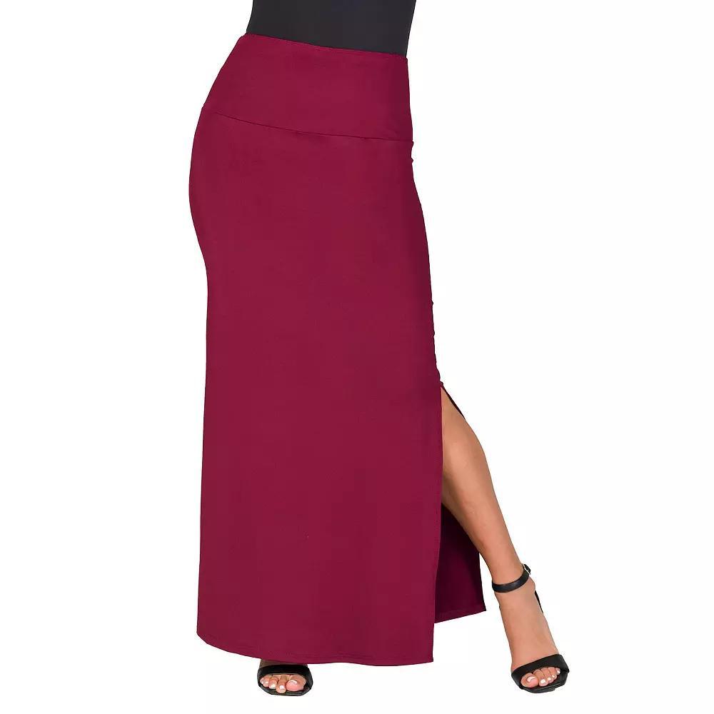 Women's 24Seven Comfort Apparel Versatile Side Slit Elastic Waist Maxi Skirt, Size: Medium, Blue Product Image