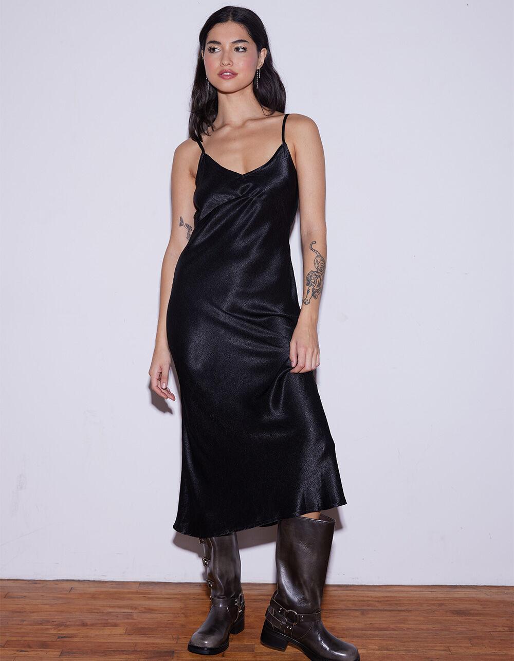 WEST OF MELROSE Textured Satin Open Back Womens Midi Dress - BLACK Product Image