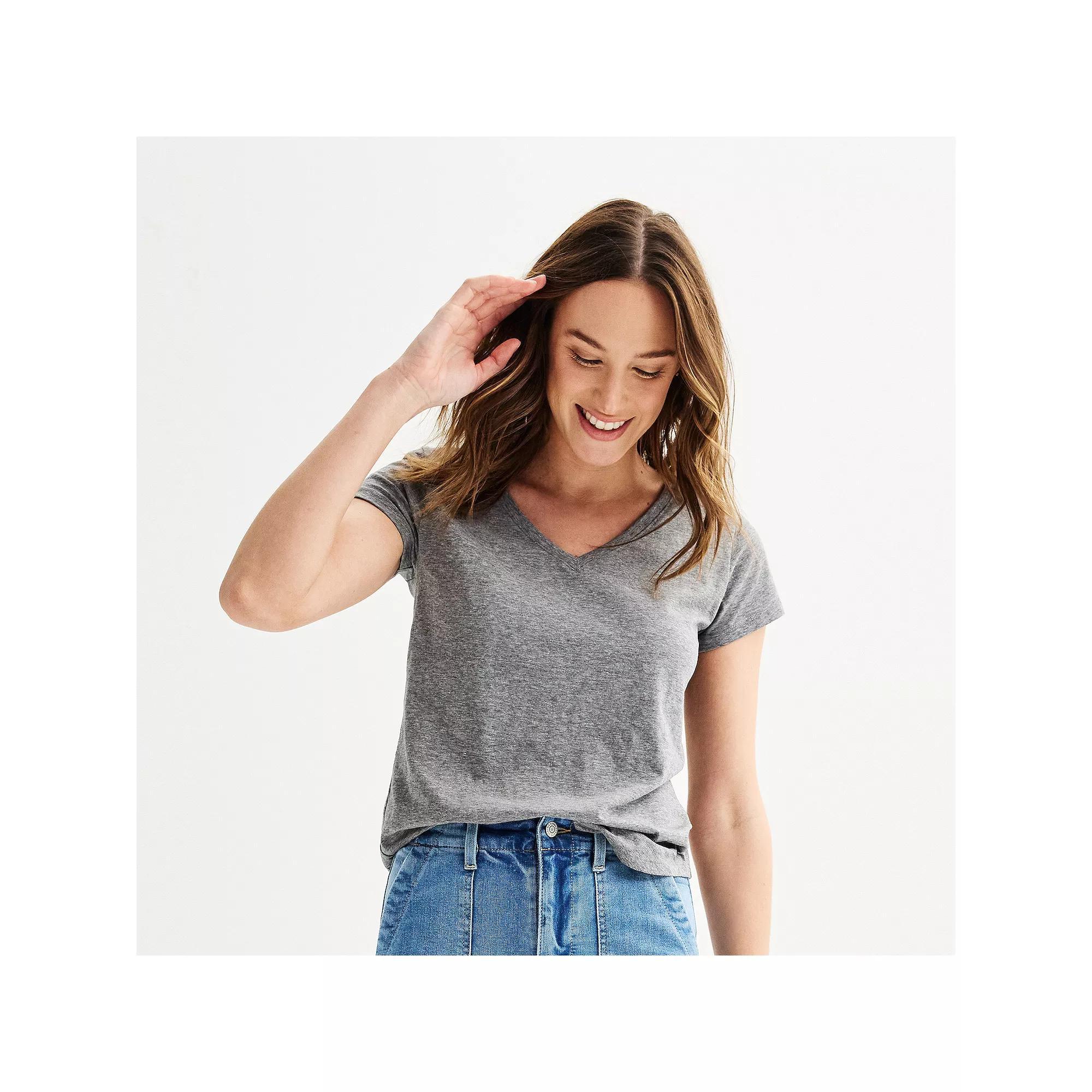 Petite Sonoma Goods For Life® Everyday Short Sleeve V-Neck Tee, Women's, Size: Small Petite, Grey Product Image