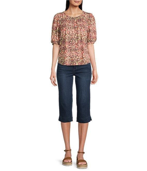 Democracy Petite Size Dotted Crew Neck Elbow Sleeve Knit Top Product Image