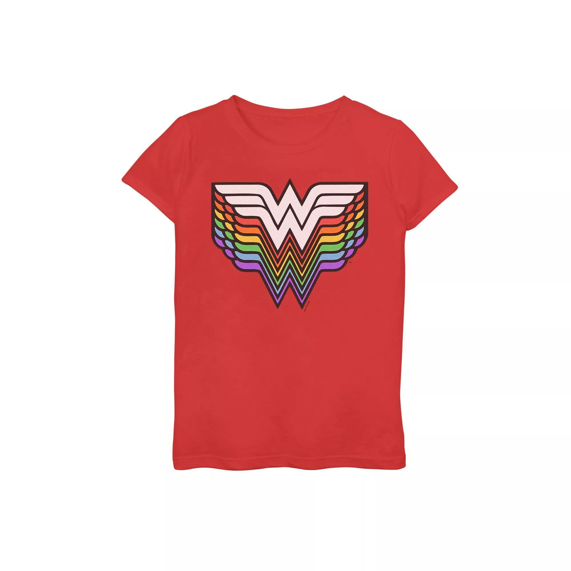 Girls Wonder Woman Pride Drop Shadow Emblem Tee, Girl's, Size: Large, Red Product Image