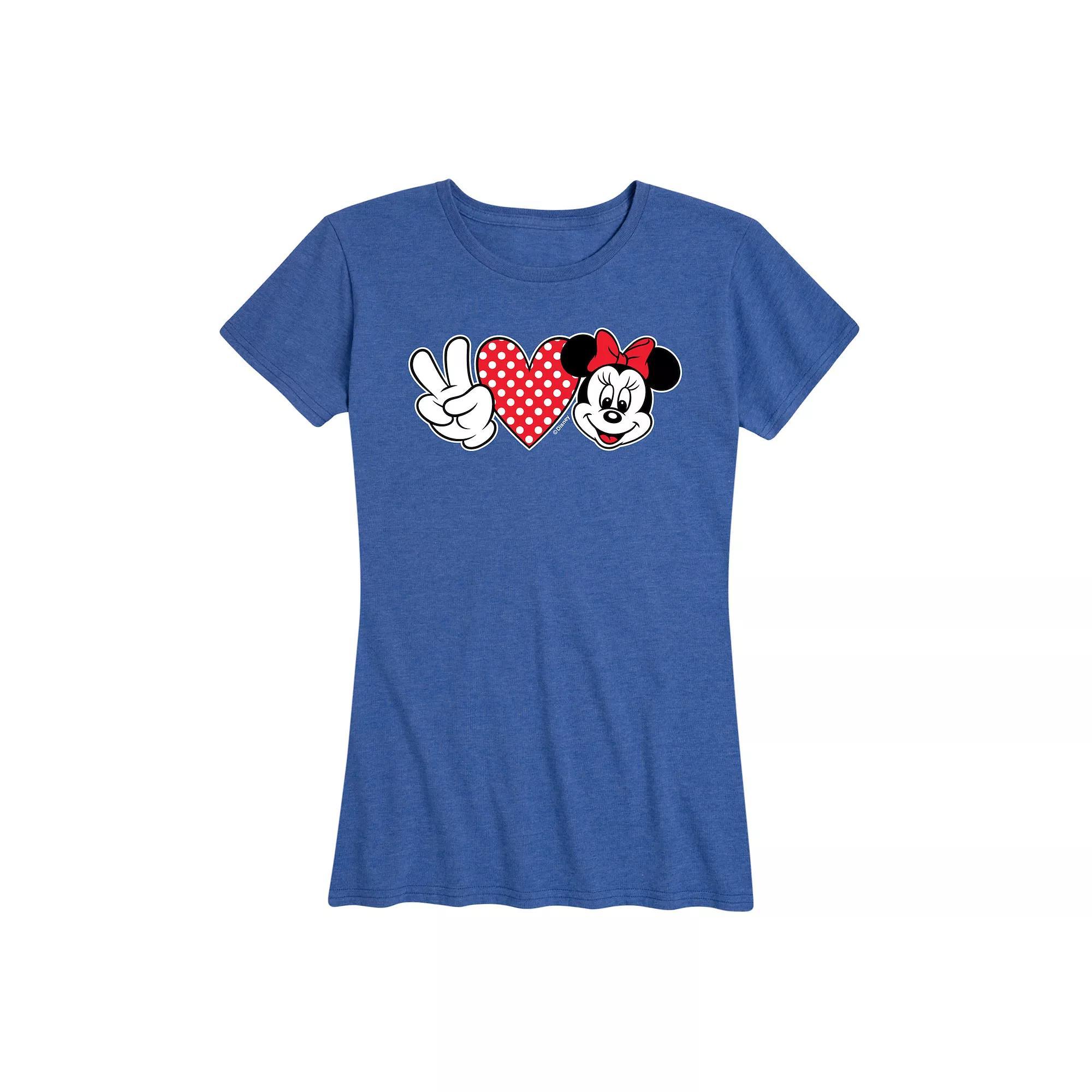 Disney's Minnie Mouse Women's Peace Love Graphic Tee, Size: Large, Grey Royal Blue Product Image