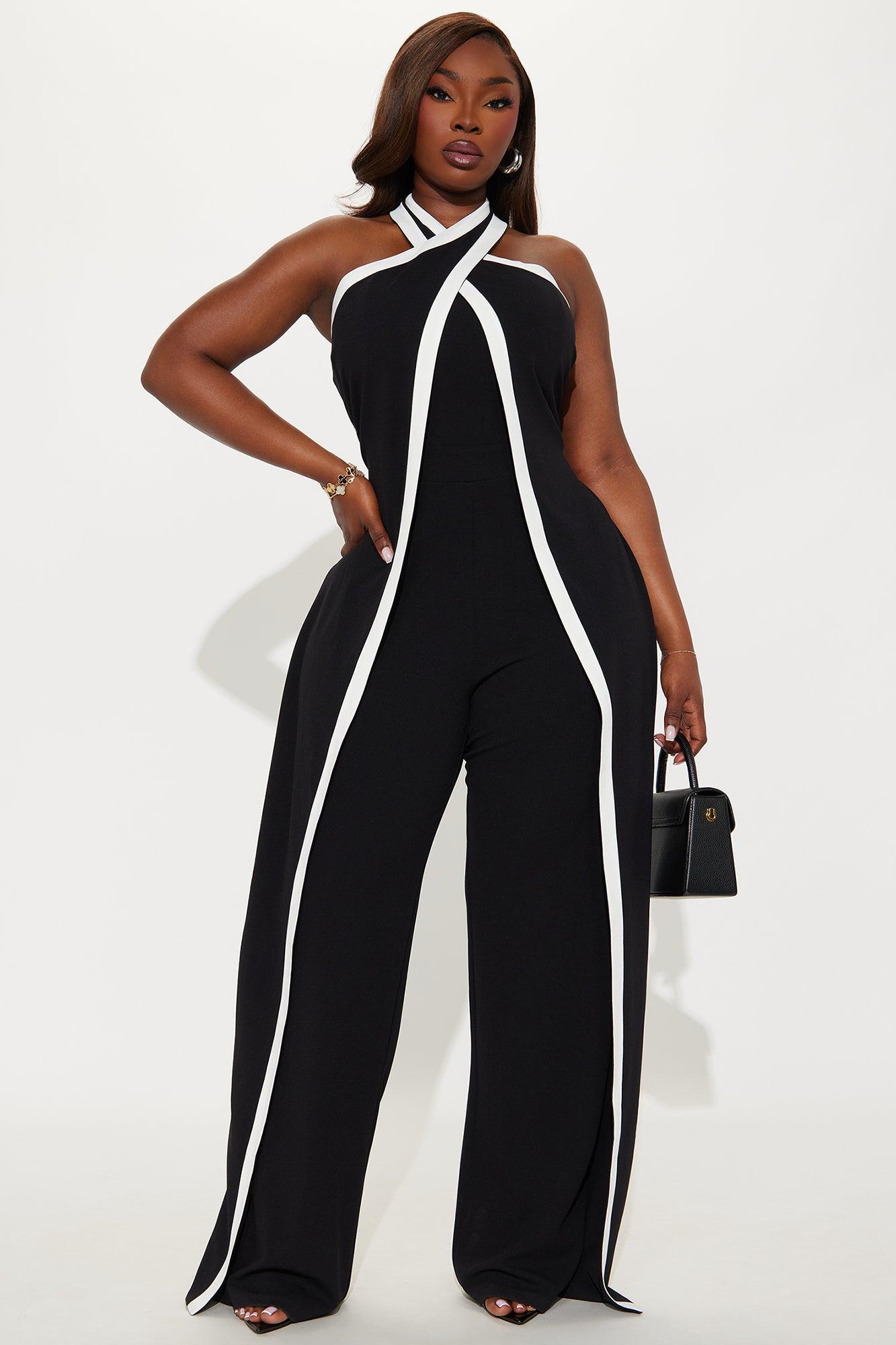 For The Moment Draped Halter Jumpsuit - Black/White Product Image