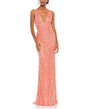 Mac Duggal Sequined Plunge Neck Sleeveless Column Gown Product Image