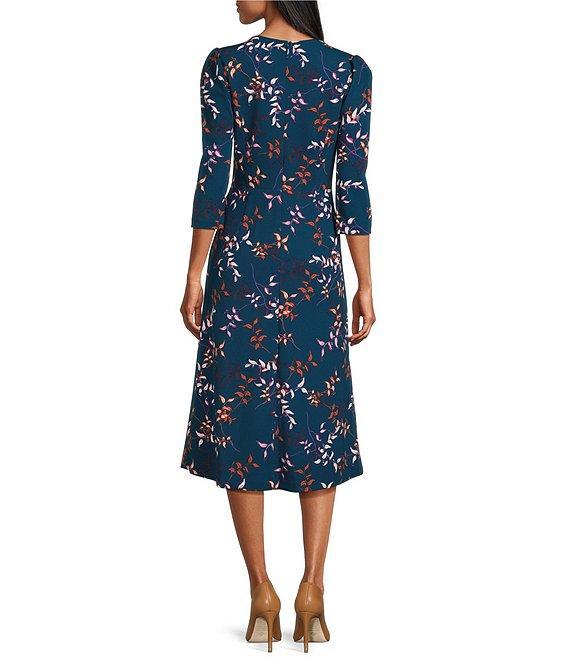 Investments Scuba Crepe Floral Vines 3/4 Sleeve Fit and Flare Dress Product Image