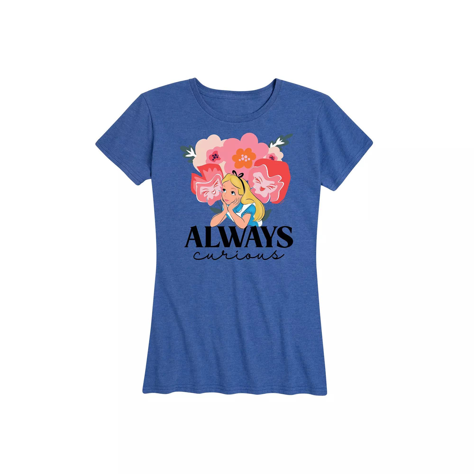 Disneys Alice in Wonderland Womens Always Curious Graphic Tee, Girls Grey Gray Product Image