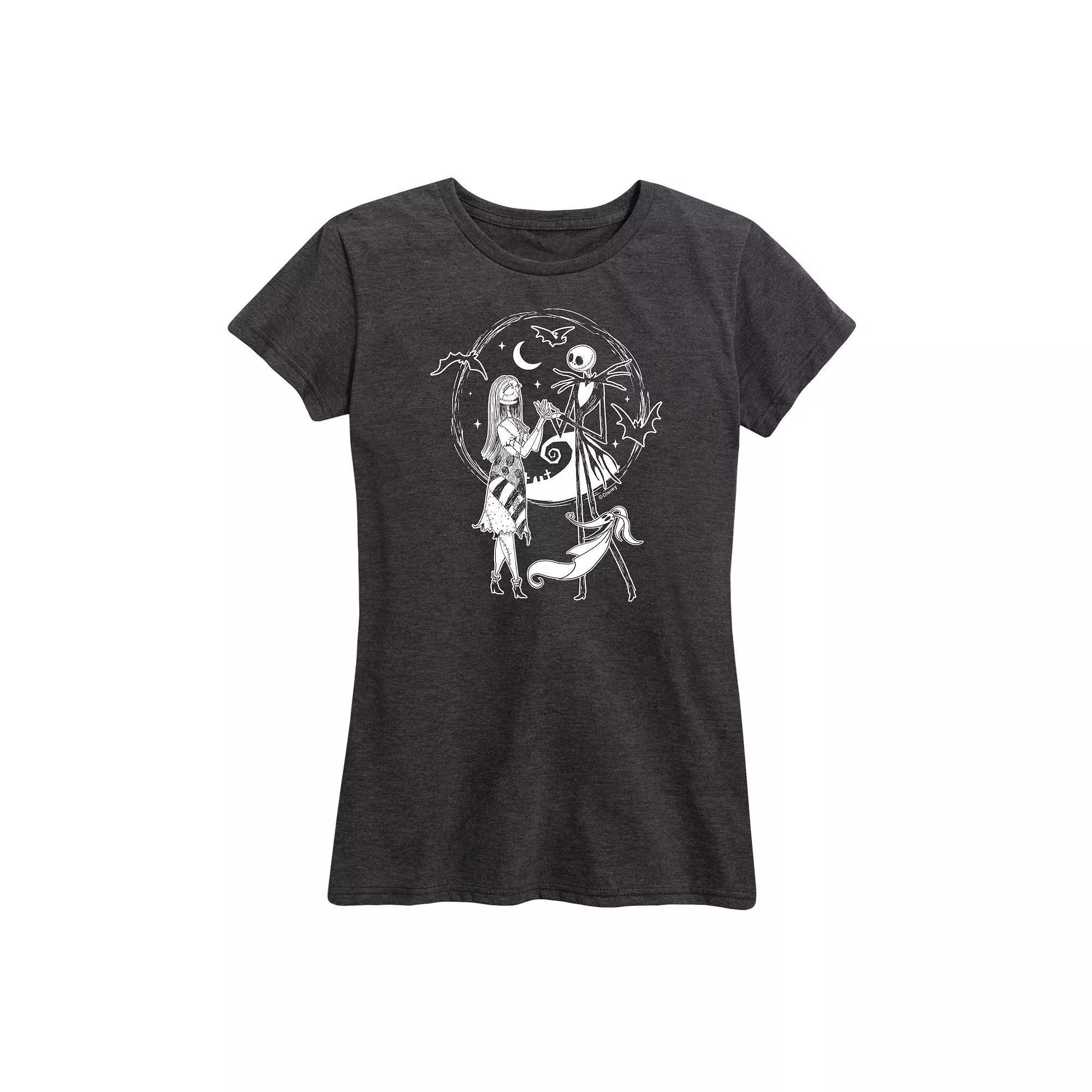 Disneys Nightmare Before Christmas Womens Jack Sally Zero Graphic Tee, Girls Grey Gray Product Image
