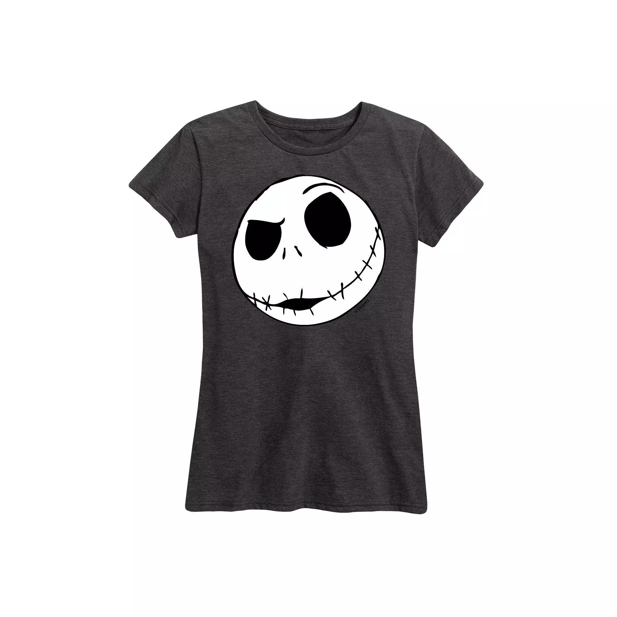 Disneys Nightmare Before Christmas Womens Jack Face Graphic Tee, Girls Grey Gray Product Image