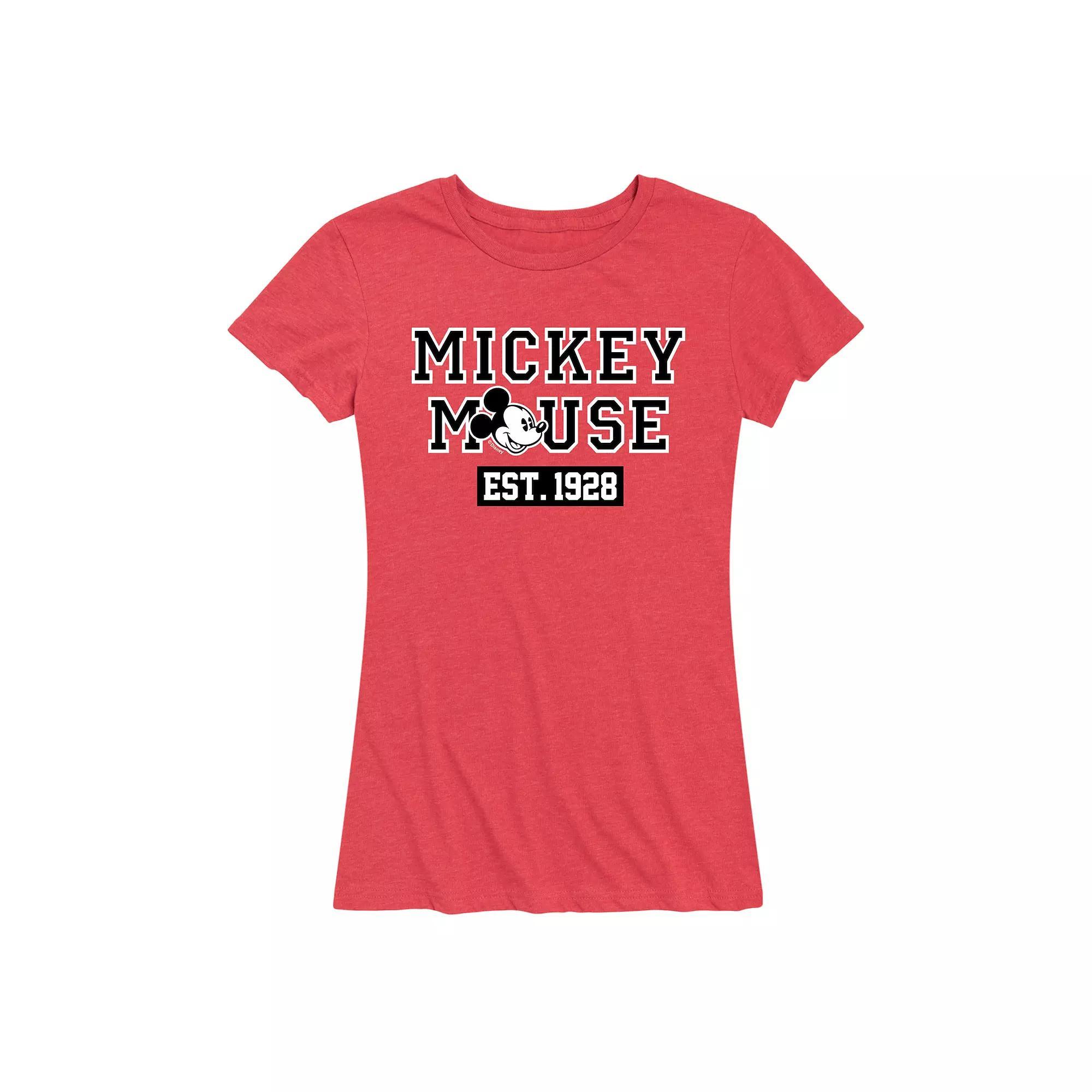 Disneys Mickey Mouse Womens Est. 1928 Graphic Tee Grey Dark Red Product Image