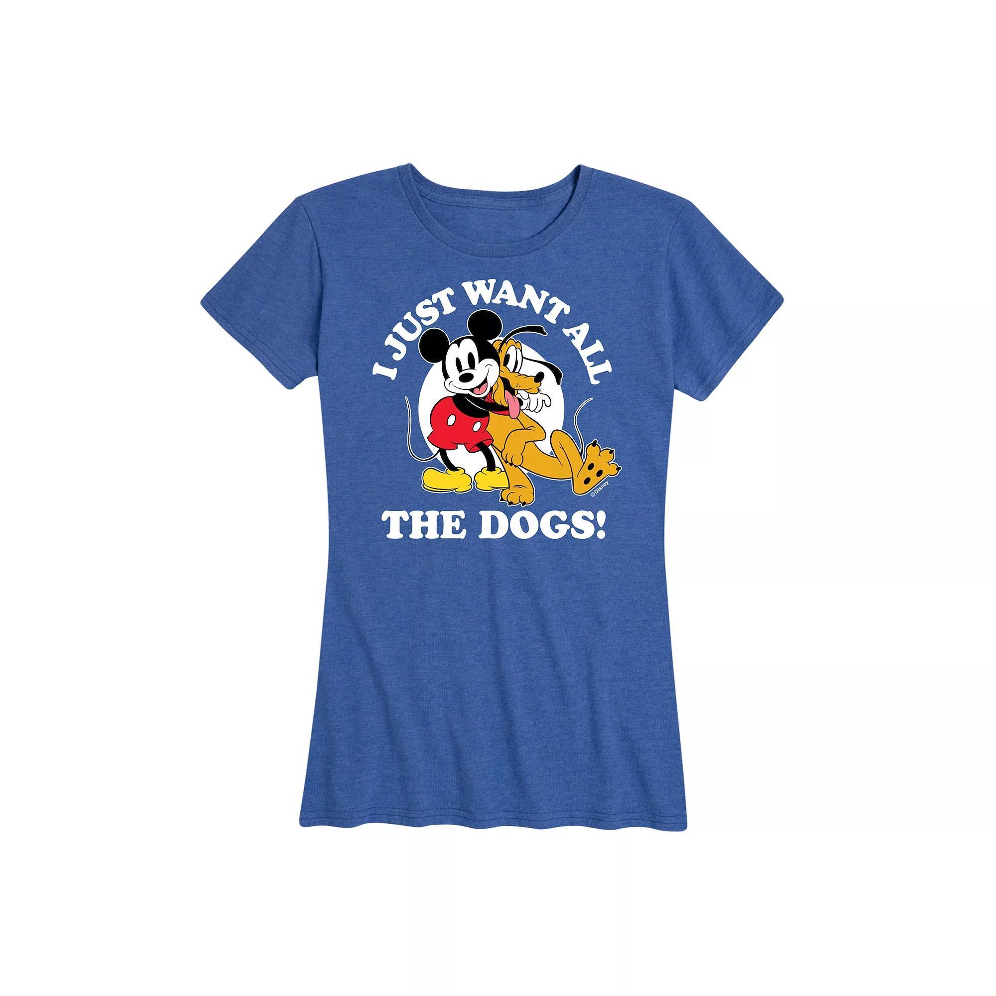 Disney's Mickey Mouse & Pluto Women's Just Want All Dogs Graphic Tee, Size: Medium, Grey Blue Product Image
