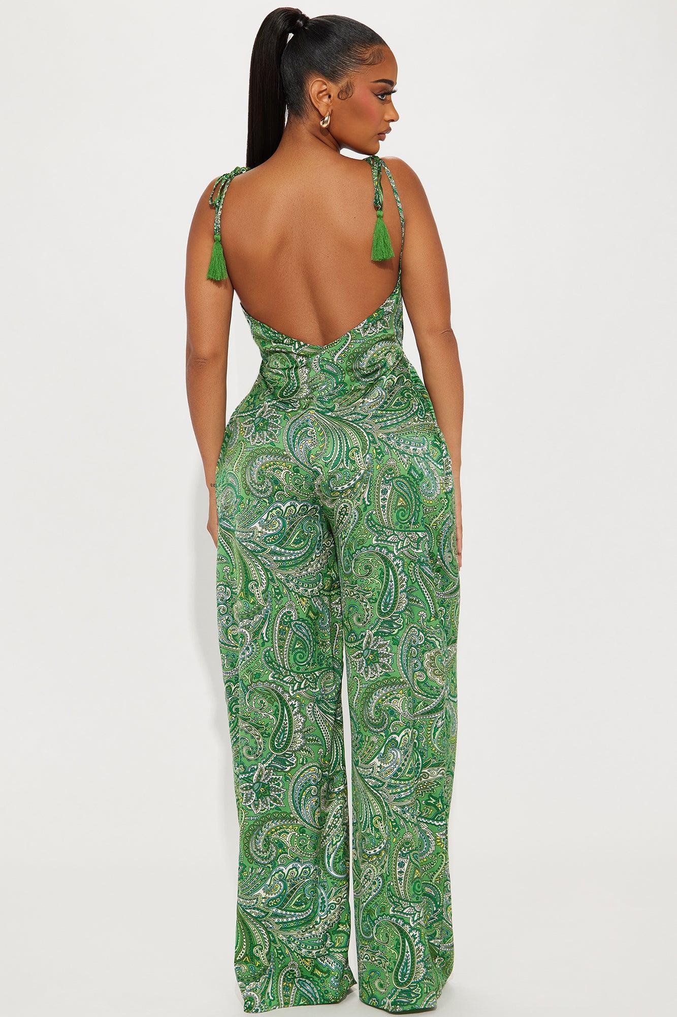 Forever Vacation Satin Jumpsuit  - Green Product Image