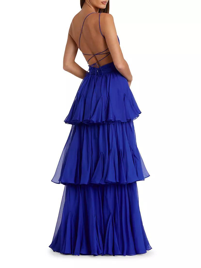 Womens Tiered Chiffon One-Shoulder Gown Product Image