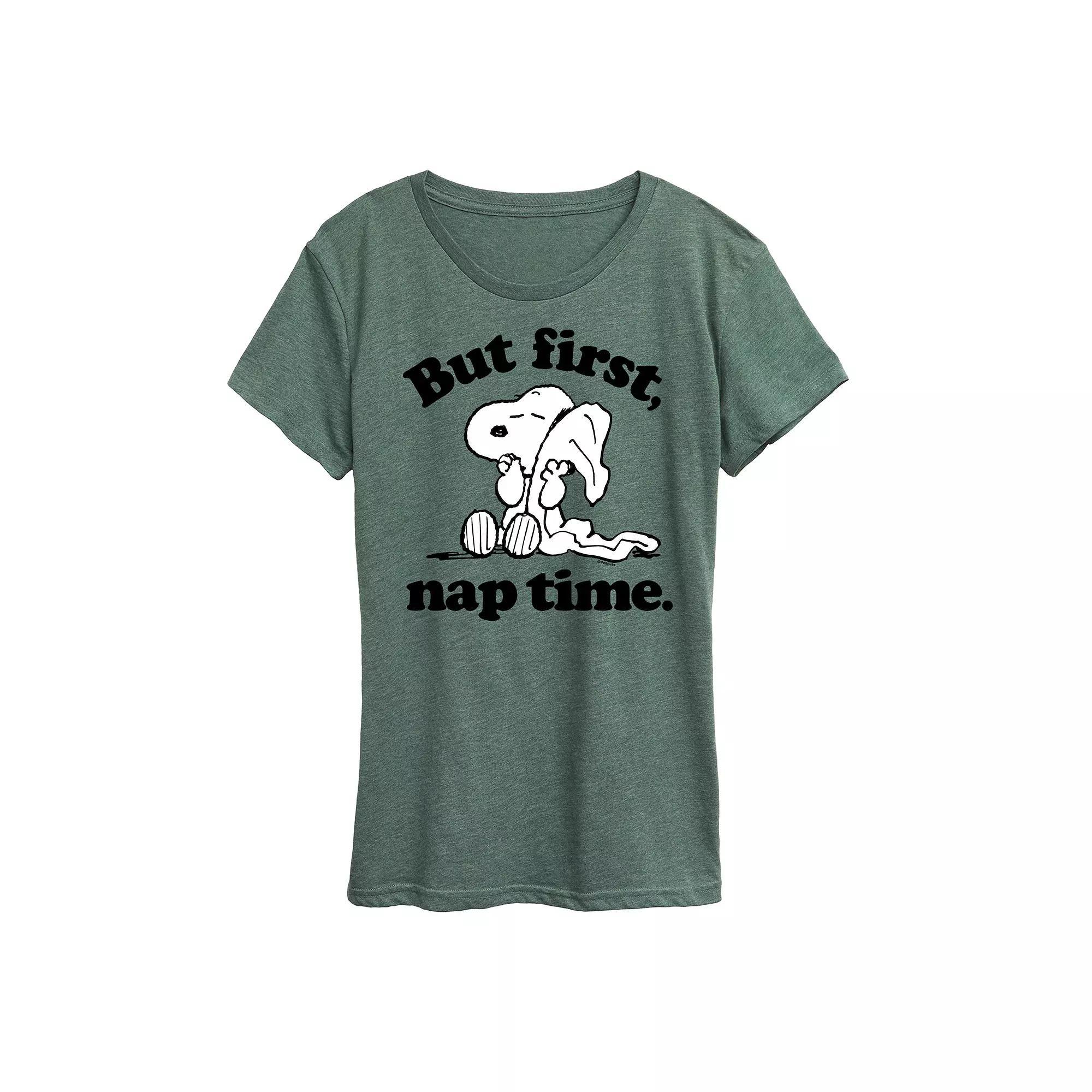 Womens Peanuts Snoopy First Nap Time Graphic Tee Grey Green Product Image