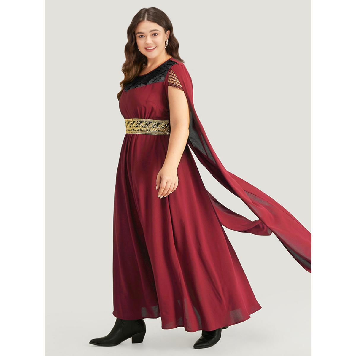 Plus Size Halloween Sequin Detail Embroidered Cut Out Dress DarkBlue Women Elegant Patchwork Round Neck Sleeveless Curvy Long Dress BloomChic 30/6X Product Image