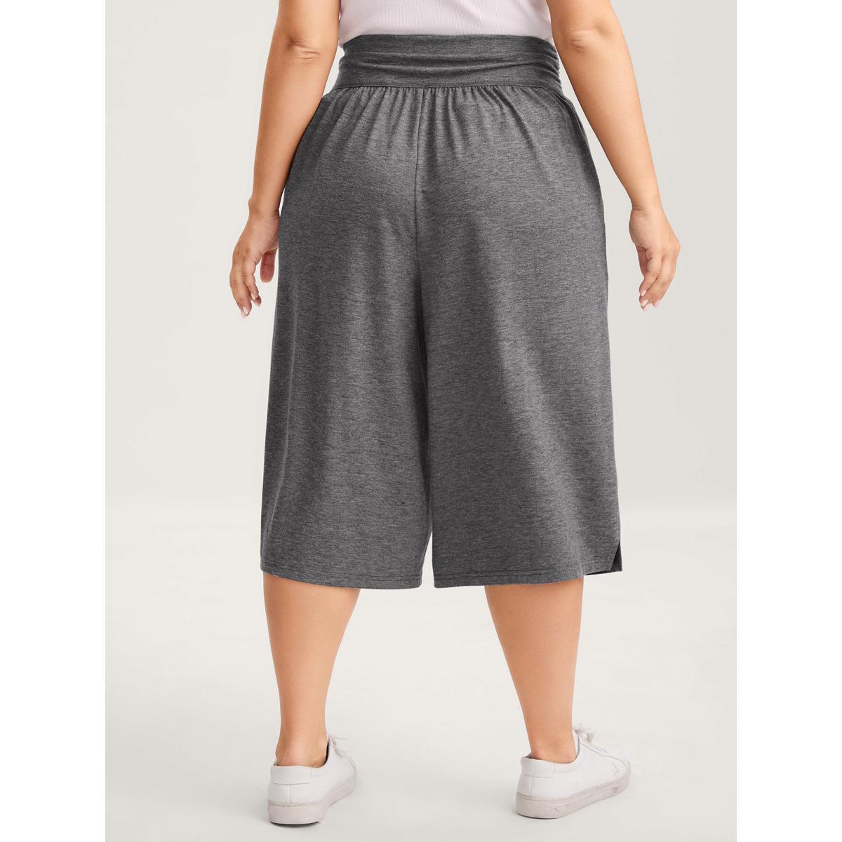 Plus Size Supersoft Stretchy Pleated Waist Straight-Leg Pants Women DimGray Casual Wide Leg Mid Rise Everyday-Casual Pants BloomChic 26/4X Product Image