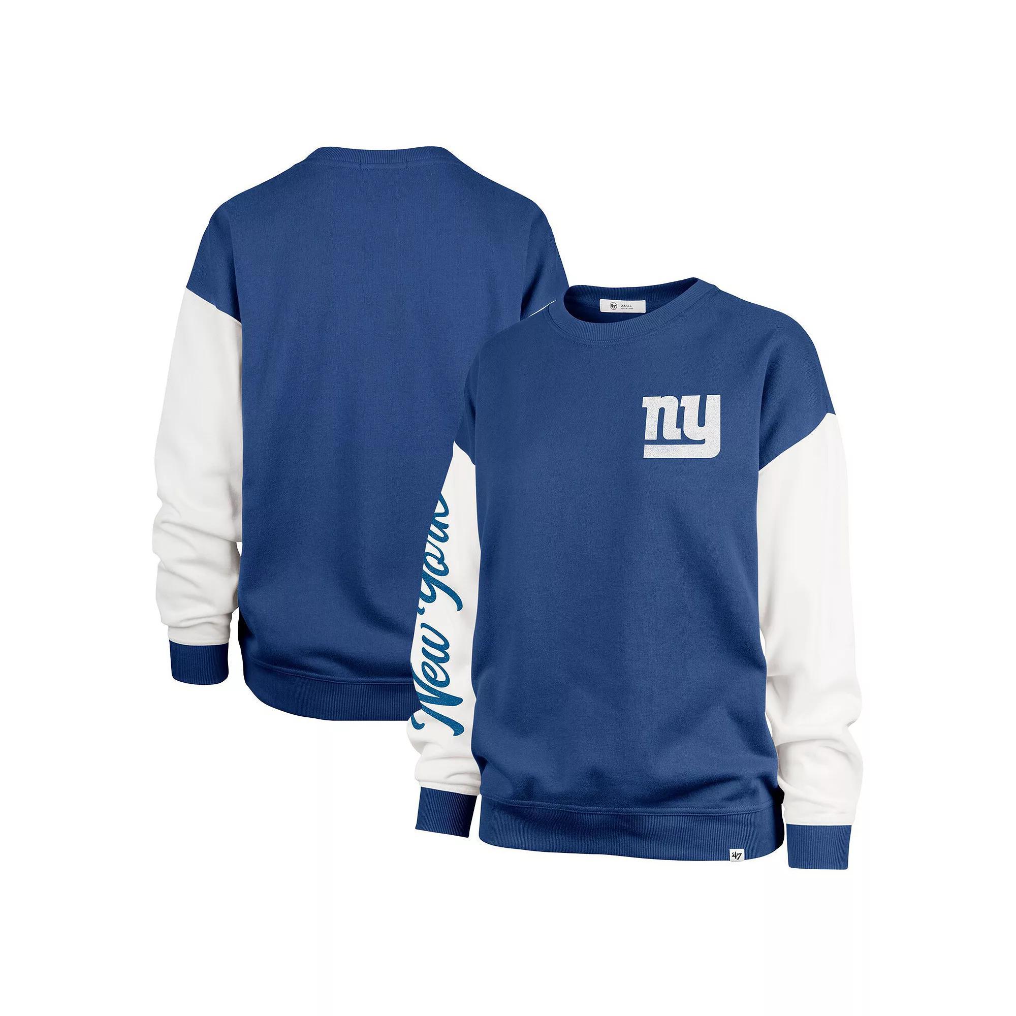 Women's '47  Royal New York Giants Double Header Rise Andie Pullover Sweatshirt, Size: Small, Blue Product Image