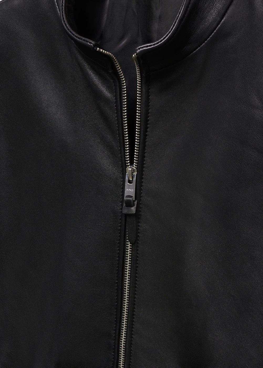 Mango Mens Zip-Detail Leather Biker Jacket Product Image