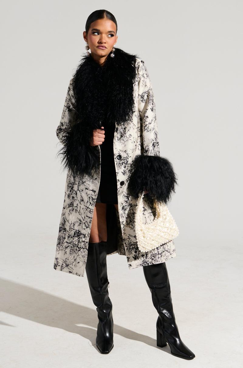 TALULAH REMOVABLE FUR TRIM TRENCH IN IVORY MULTI Product Image